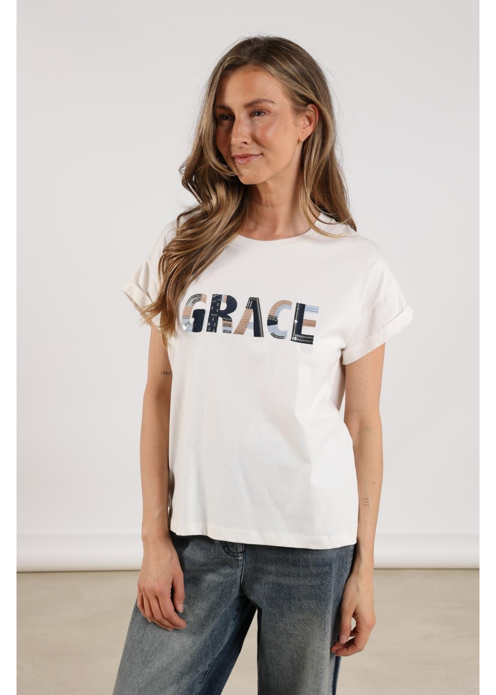 Nukus Nukus, Grace Shirt Oneck, Off White/Navy, Size: