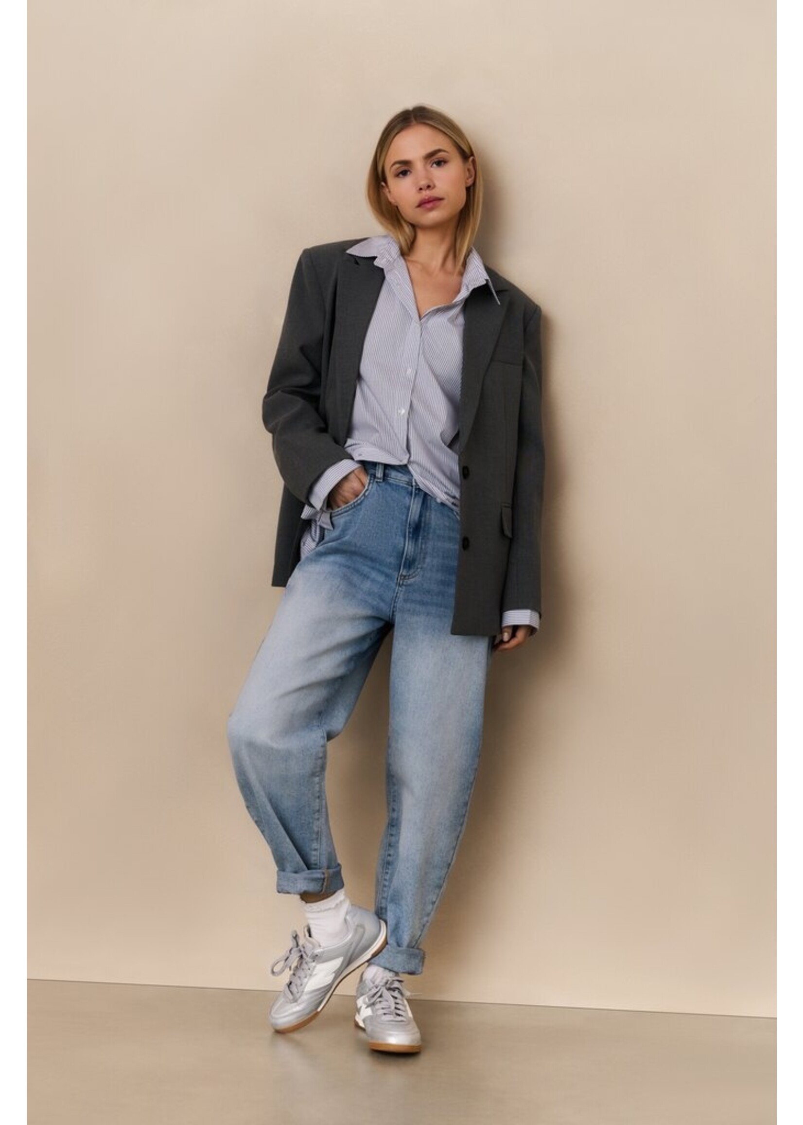 Yaya Yaya, Losvallende jeans met hoge taille, Light blue, Size: