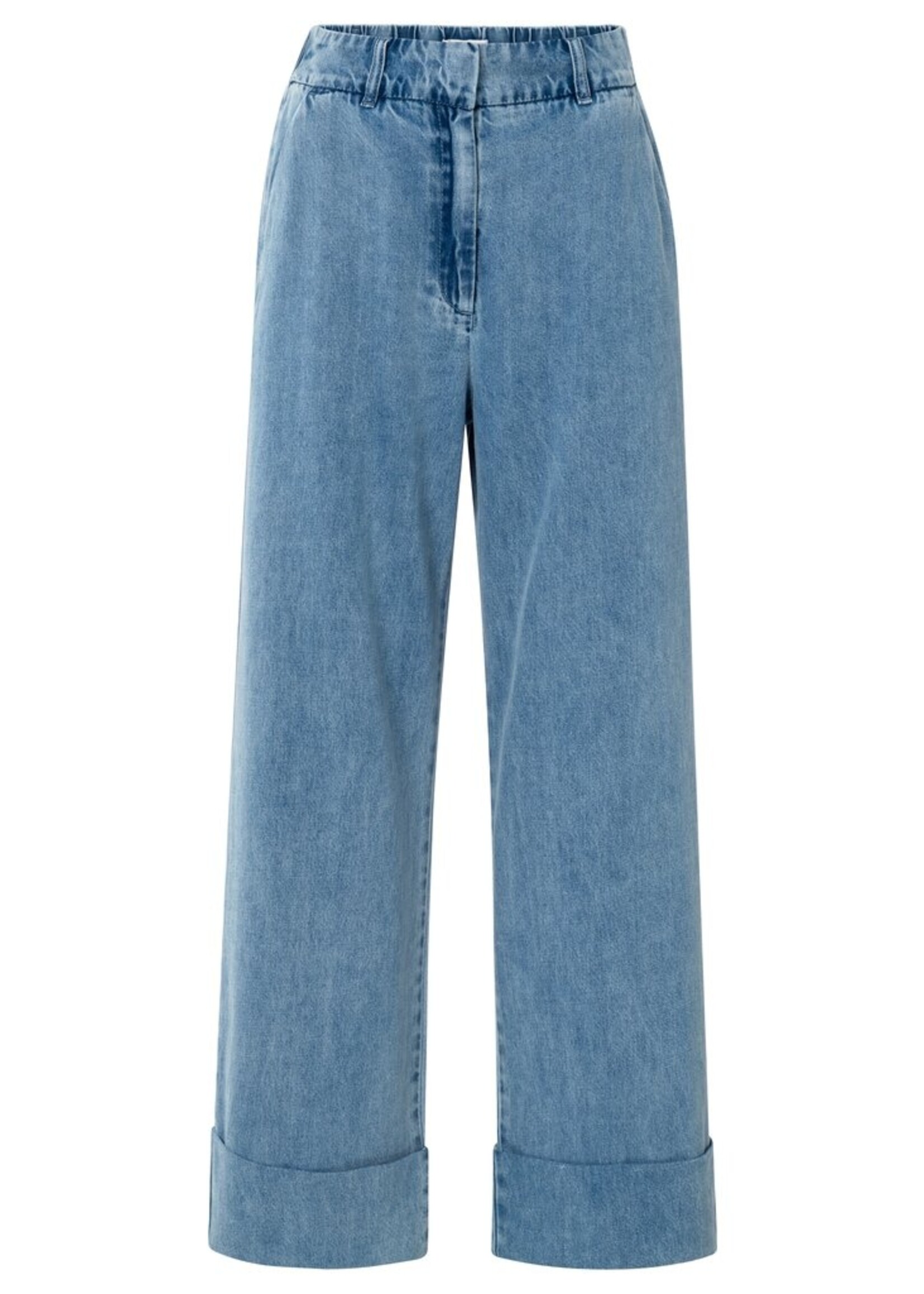 Yaya Yaya, Denim pantalon met omgeslagen zoom, Blue denim, Size:
