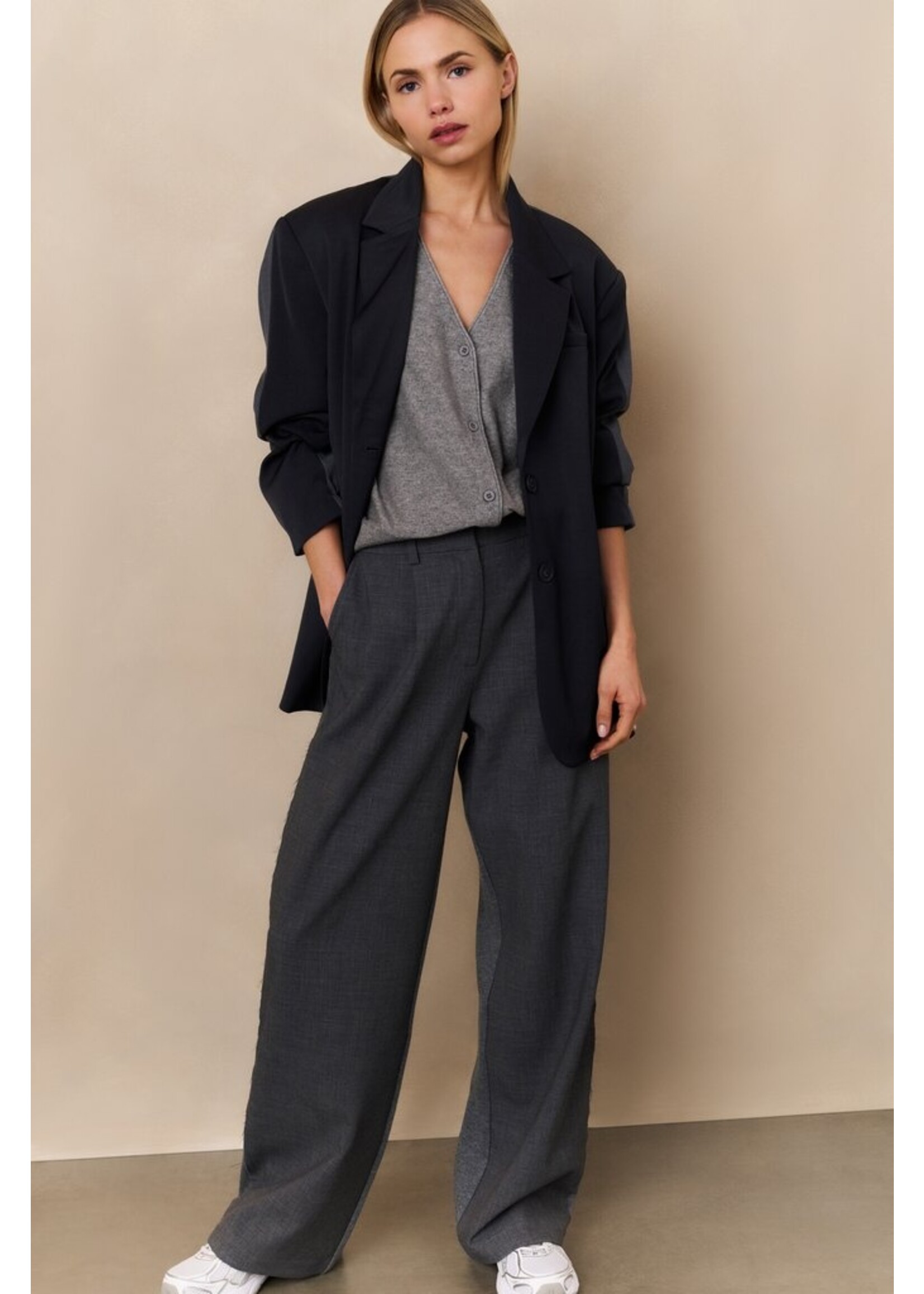 Yaya Yaya, Broek met wijde pijpen, Oyster black, Size: