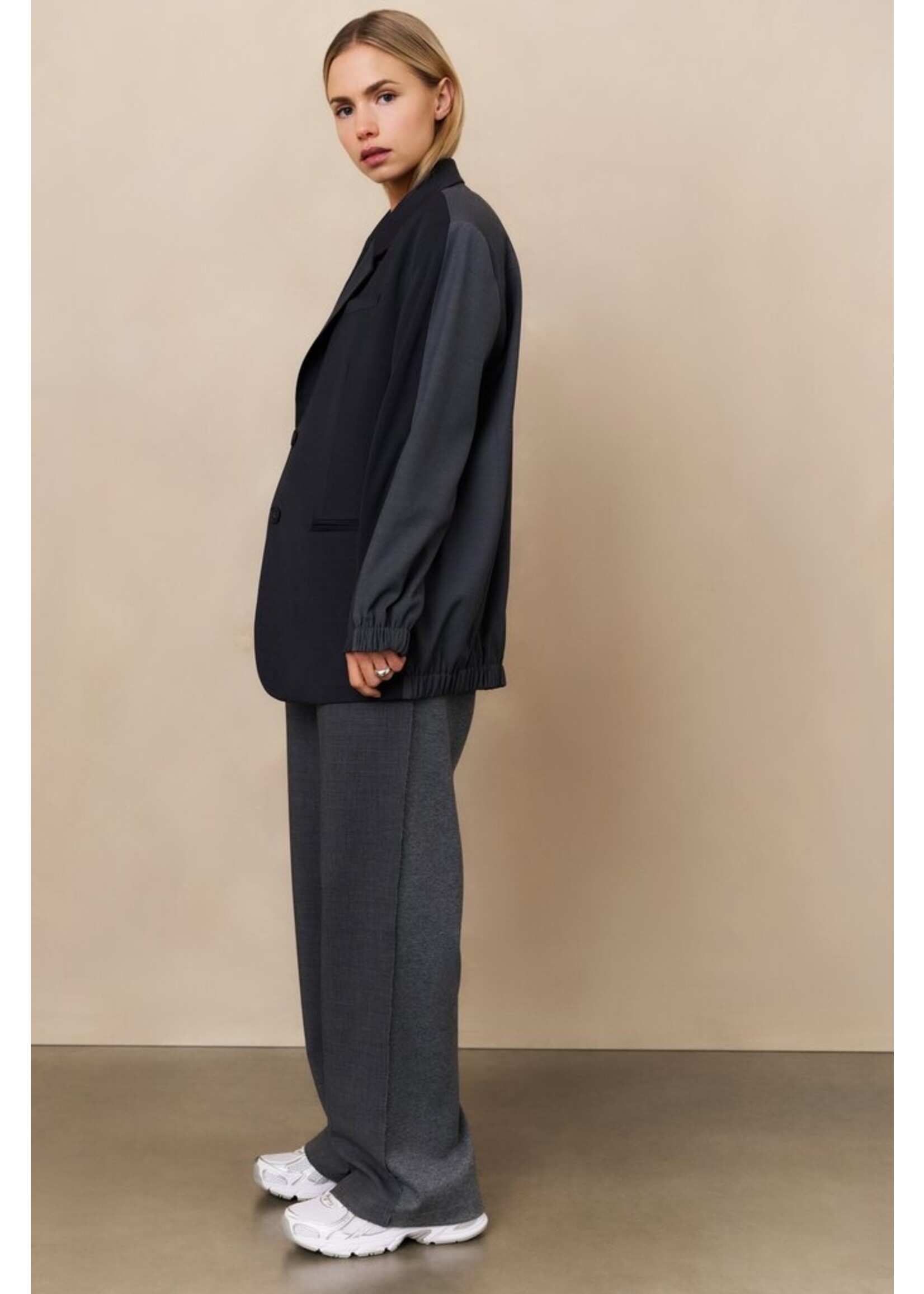 Yaya Yaya, Broek met wijde pijpen, Oyster black, Size: