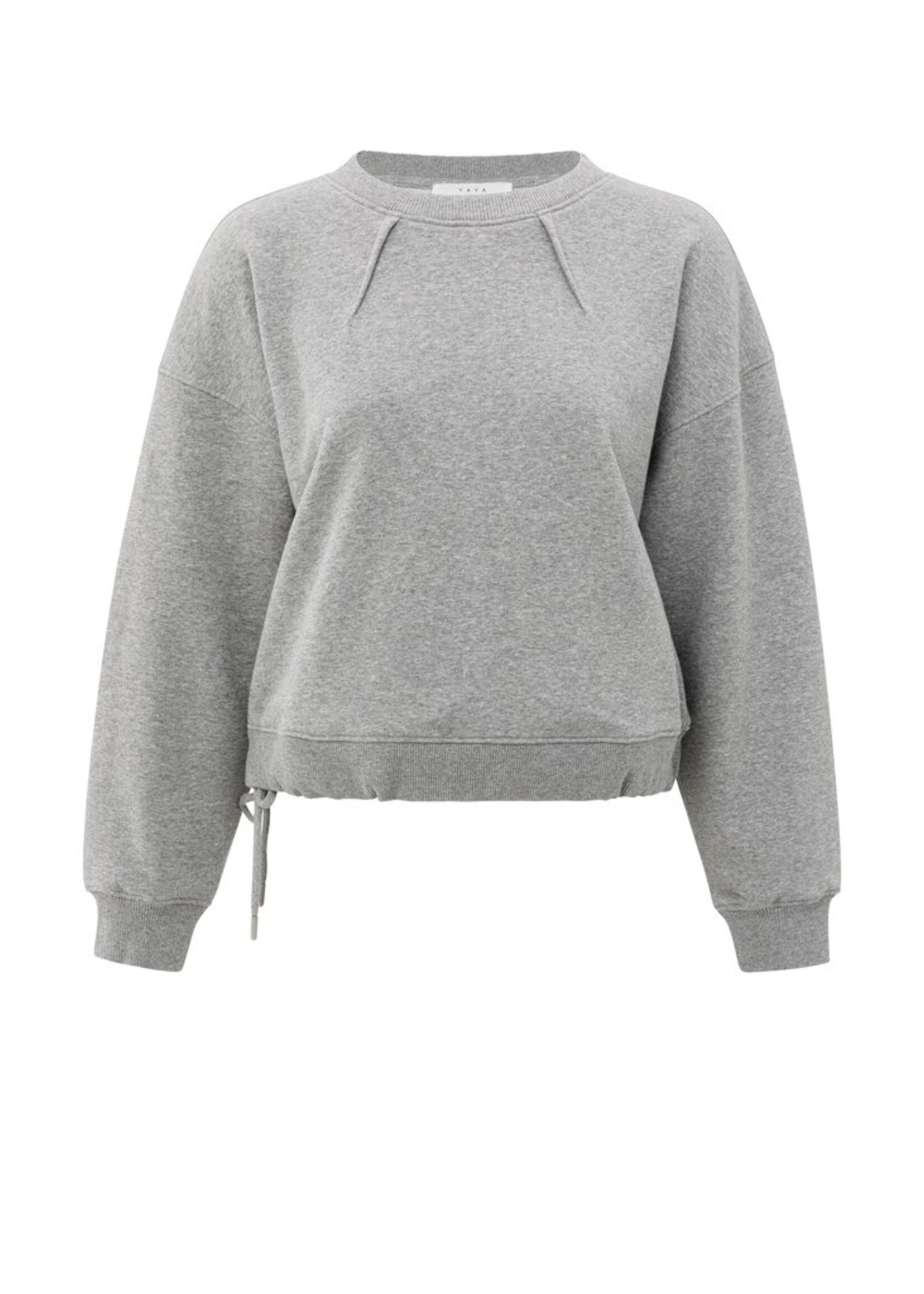 Yaya Yaya, Sweater met plooidetail en strikkoord, Medium grey melange, Size: