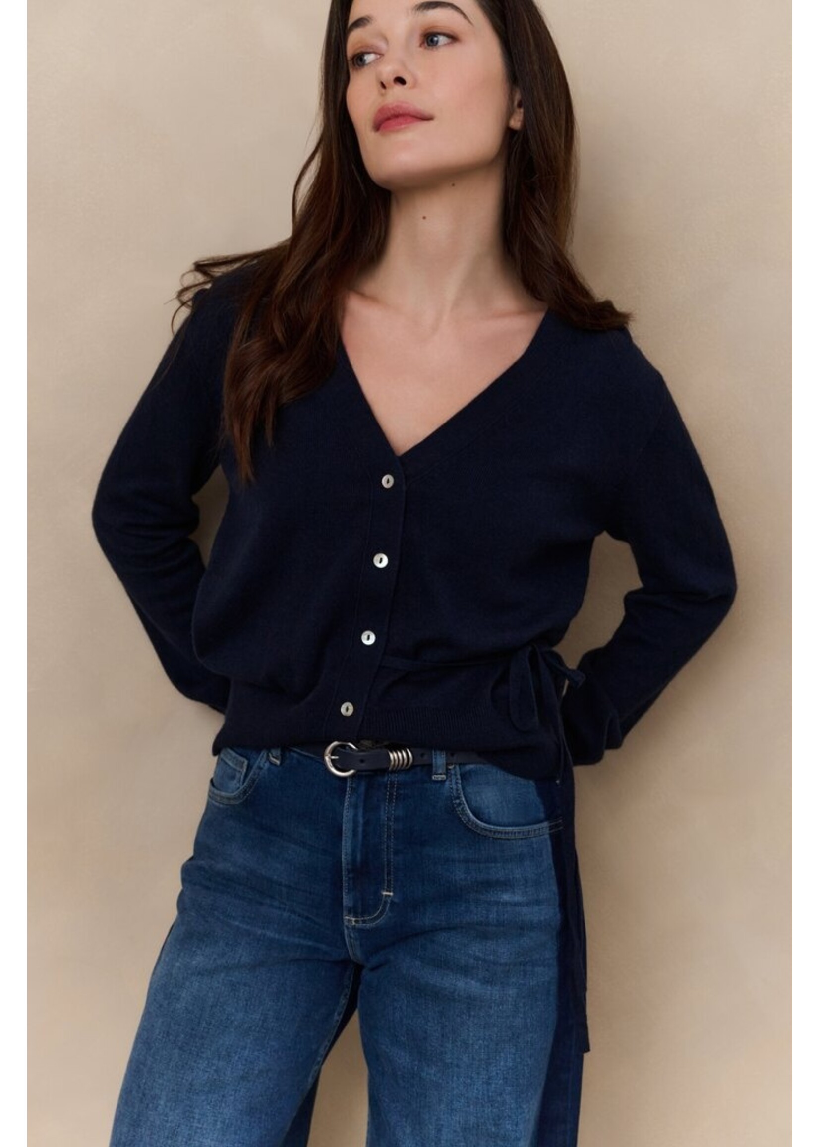 Yaya Yaya, Vest met strikdetail in de taille, Inkwell blue, Size: