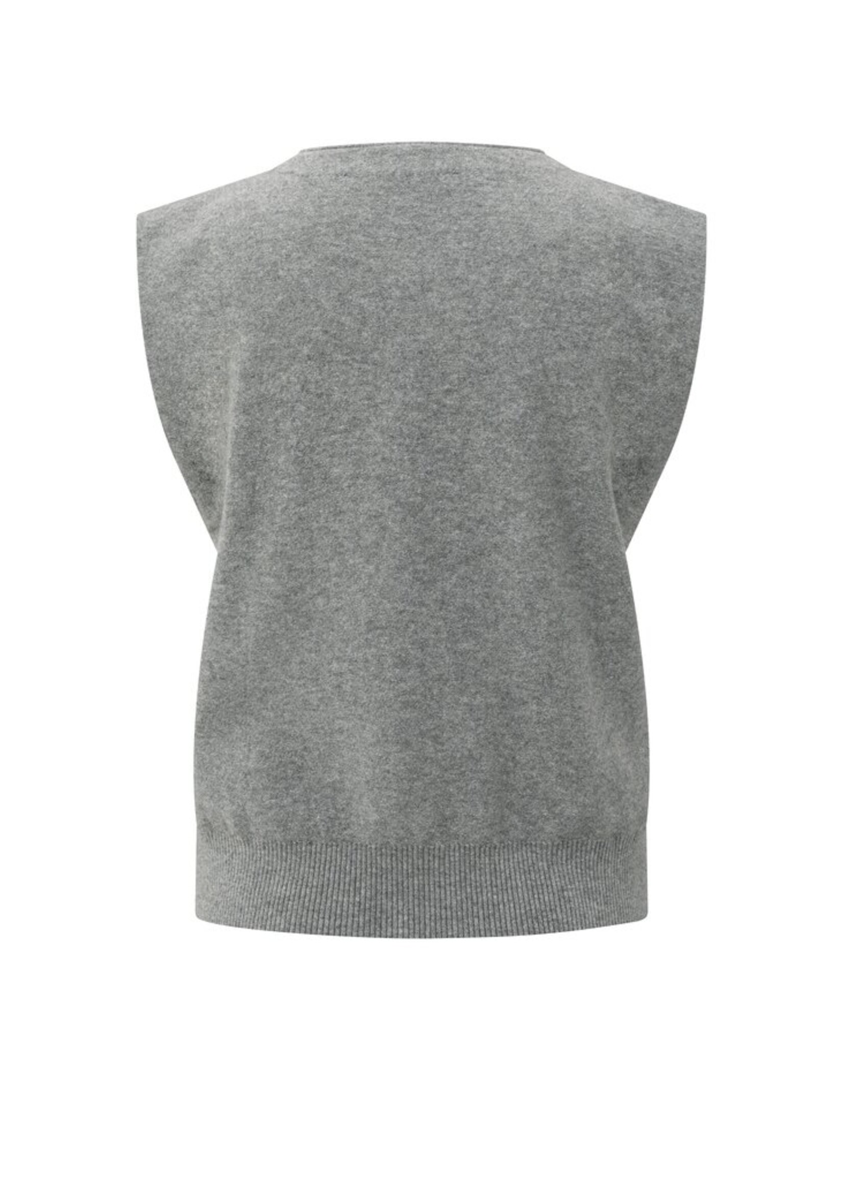 Yaya Yaya, Gebreid gilet met V-hals, Medium grey melange, Size: