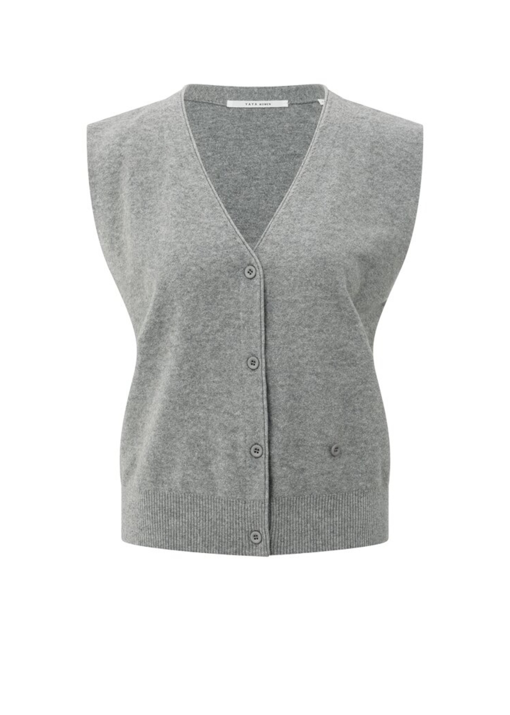 Yaya Yaya, Gebreid gilet met V-hals, Medium grey melange, Size: