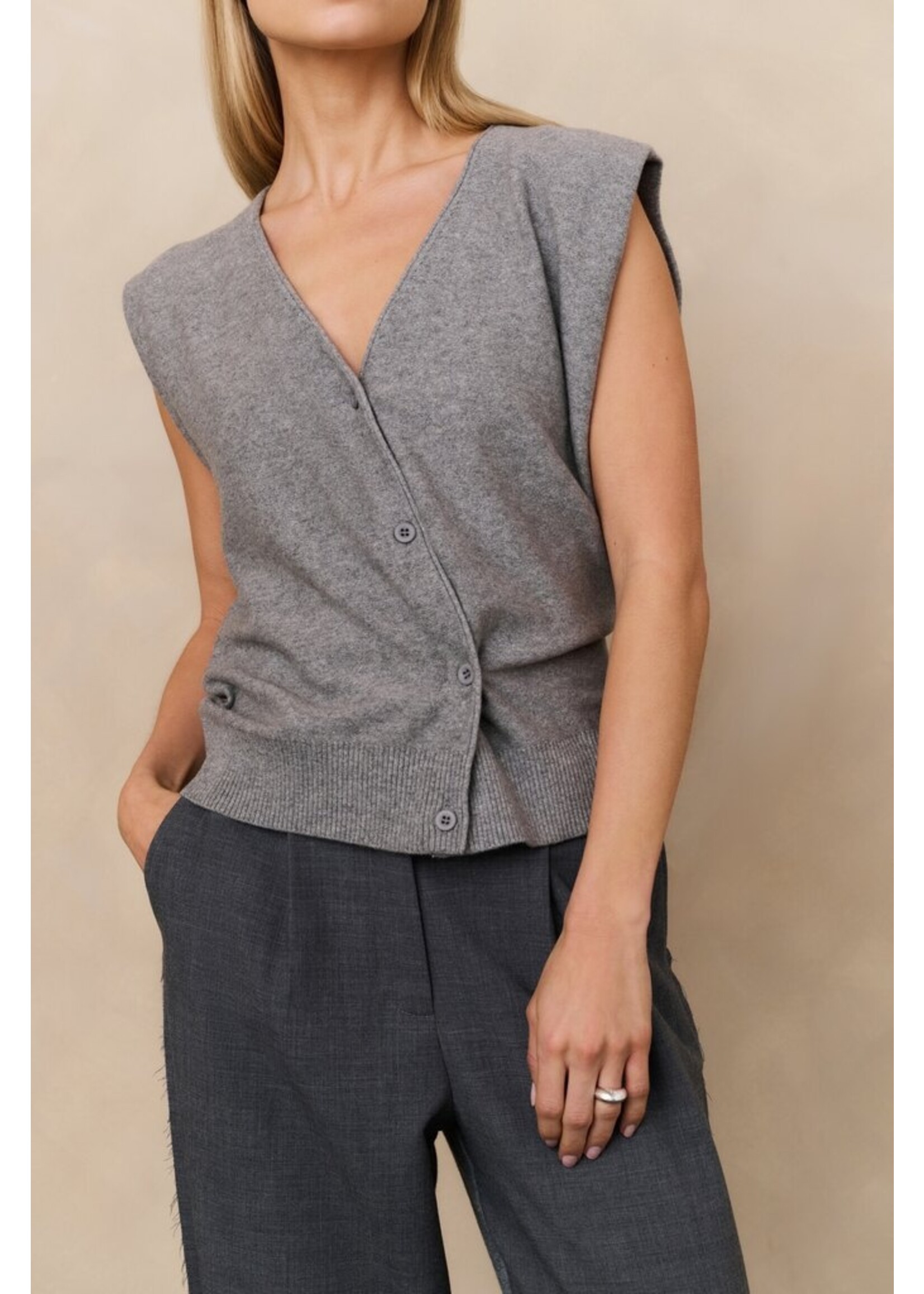 Yaya Yaya, Gebreid gilet met V-hals, Medium grey melange, Size: