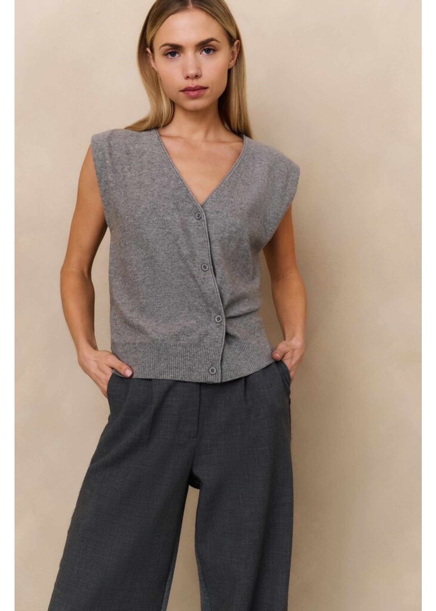 Yaya Yaya, Gebreid gilet met V-hals, Medium grey melange, Size: