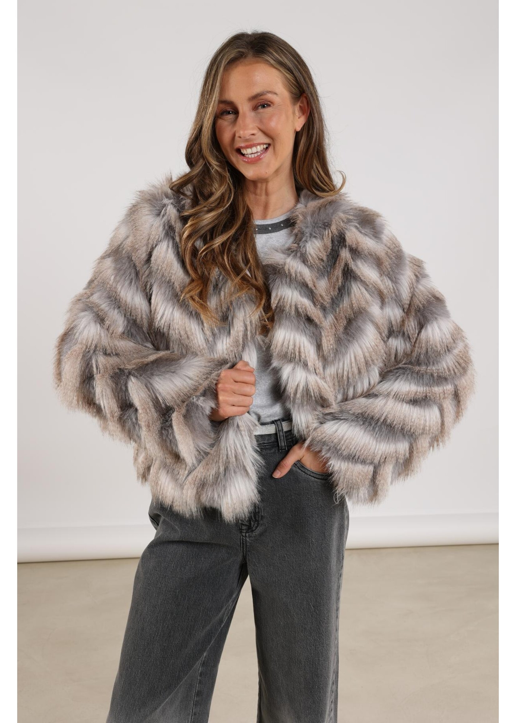 Nukus Nukus, Lori Jacket Zigzag, Off white/Grey, Size: