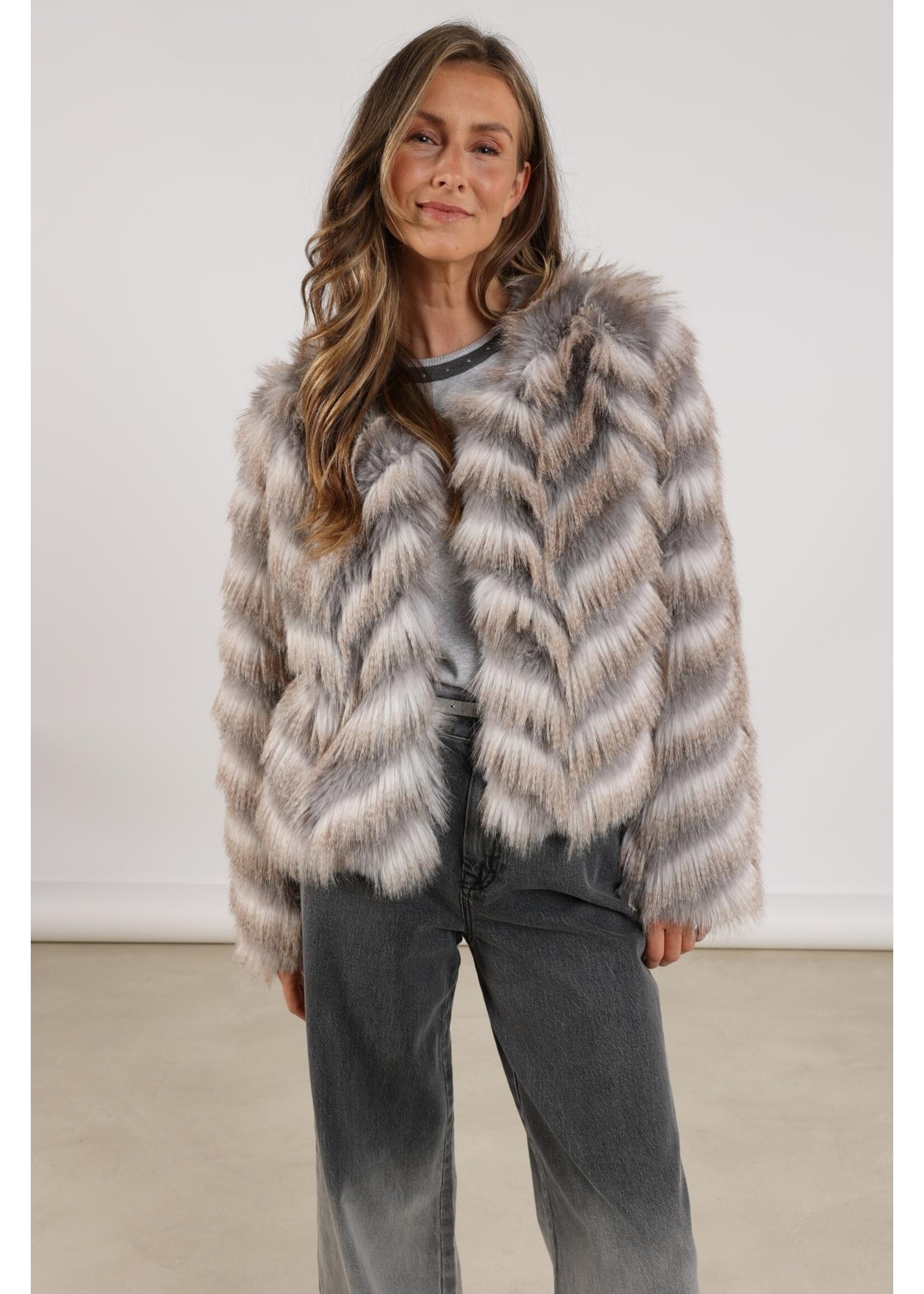 Nukus Nukus, Lori Jacket Zigzag, Off white/Grey, Size: