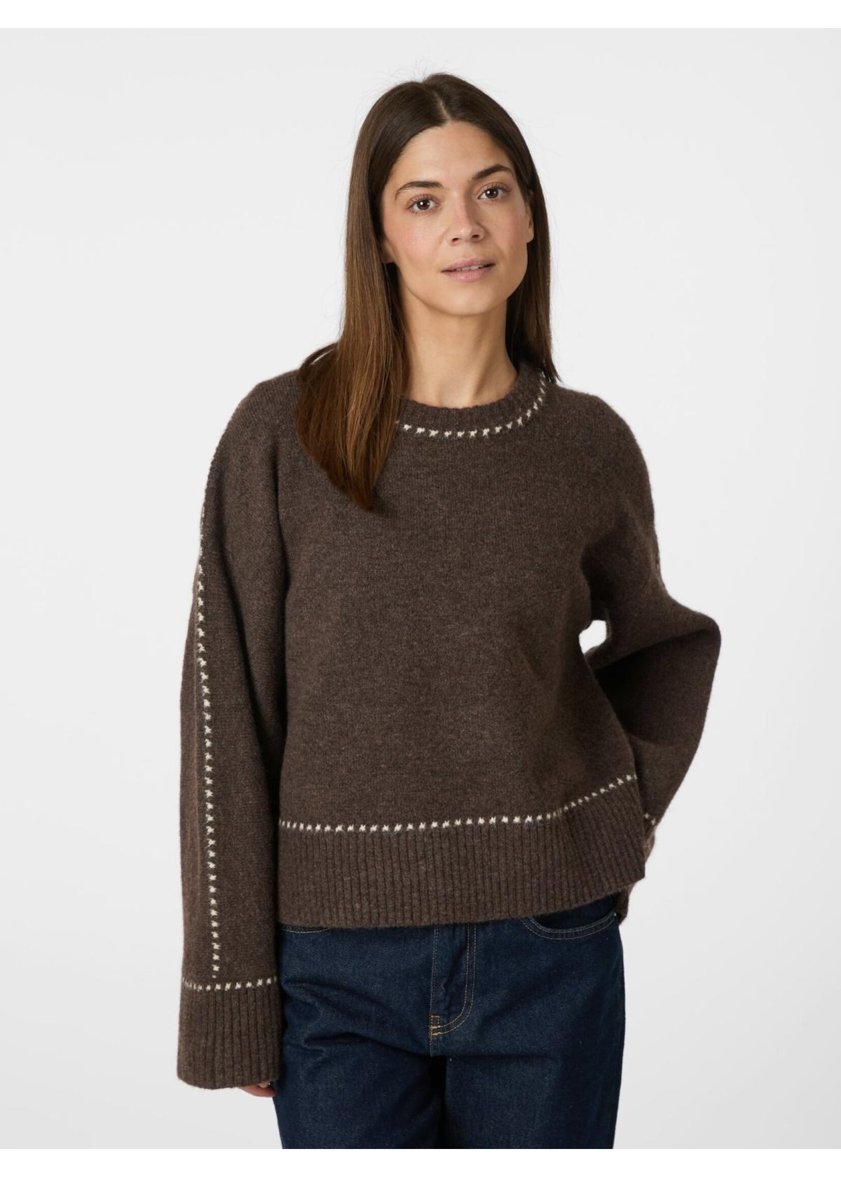 Neo Noir Neo Noir, Roeme Knit Stitch Blouse, Brown melange, Size: