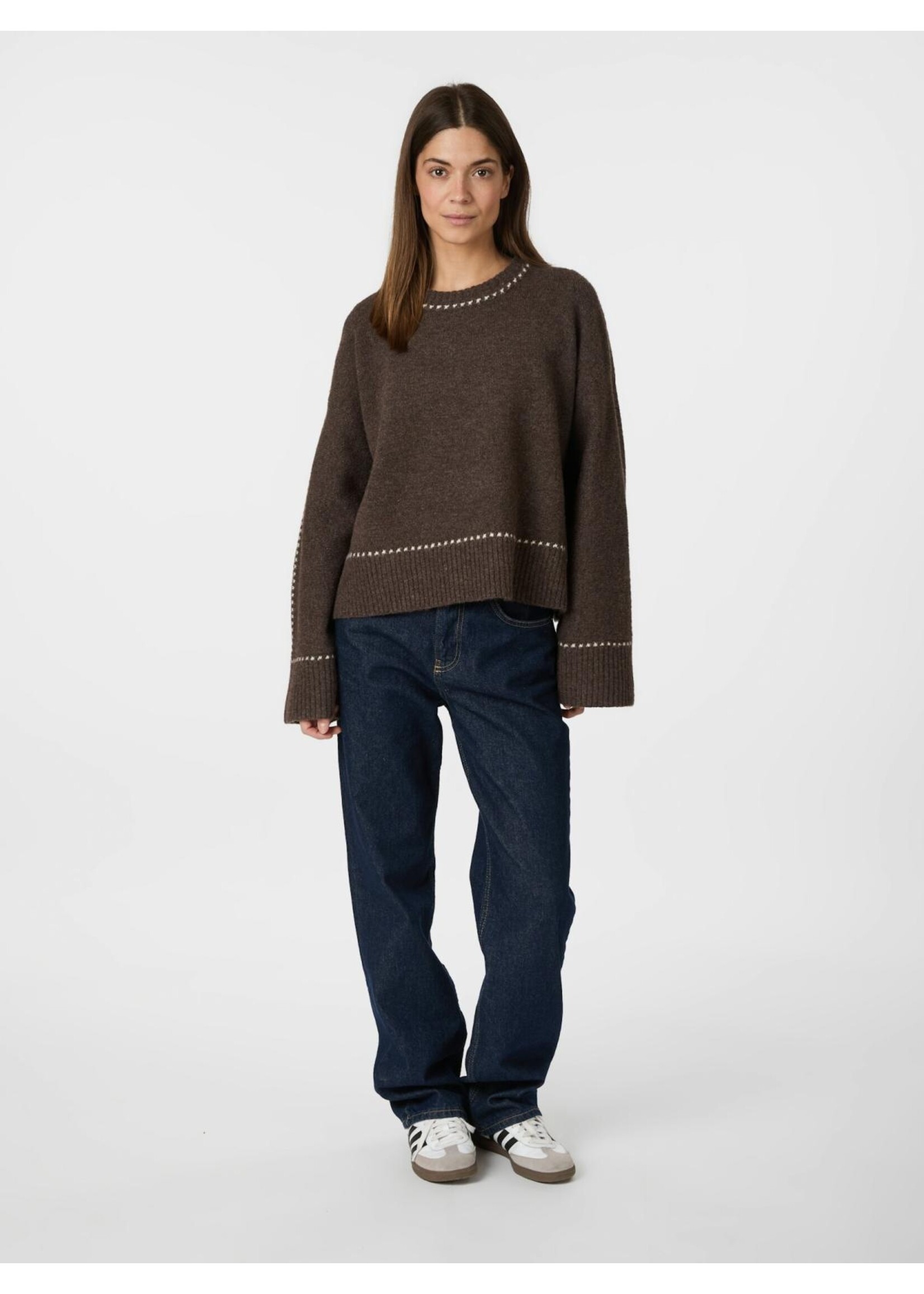 Neo Noir Neo Noir, Roeme Knit Stitch Blouse, Brown melange, Size: