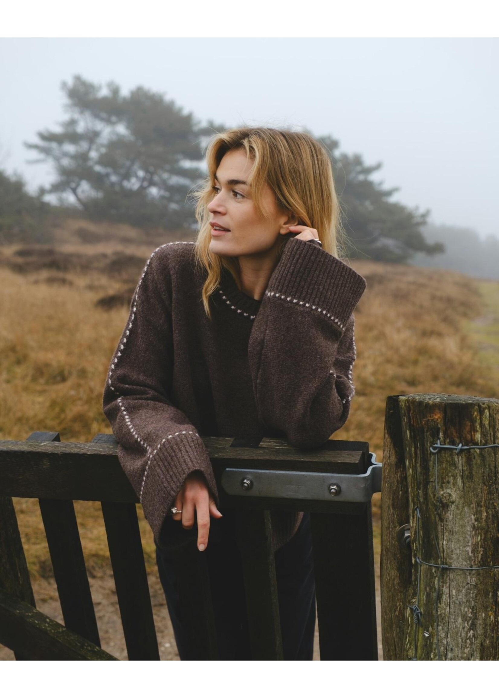 Neo Noir Neo Noir, Roeme Knit Stitch Blouse, Brown melange, Size: