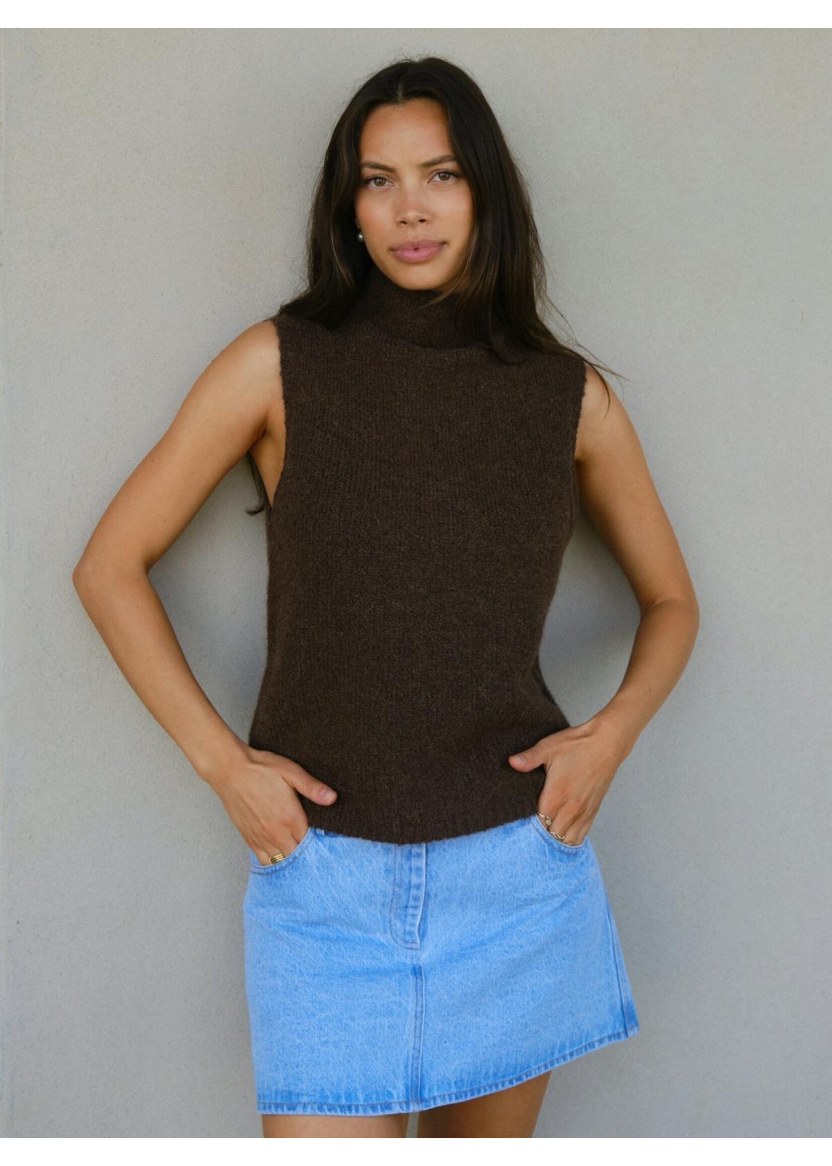 Neo Noir Neo Noir, Odelia Knit Spencer, Brown Melange, Size: