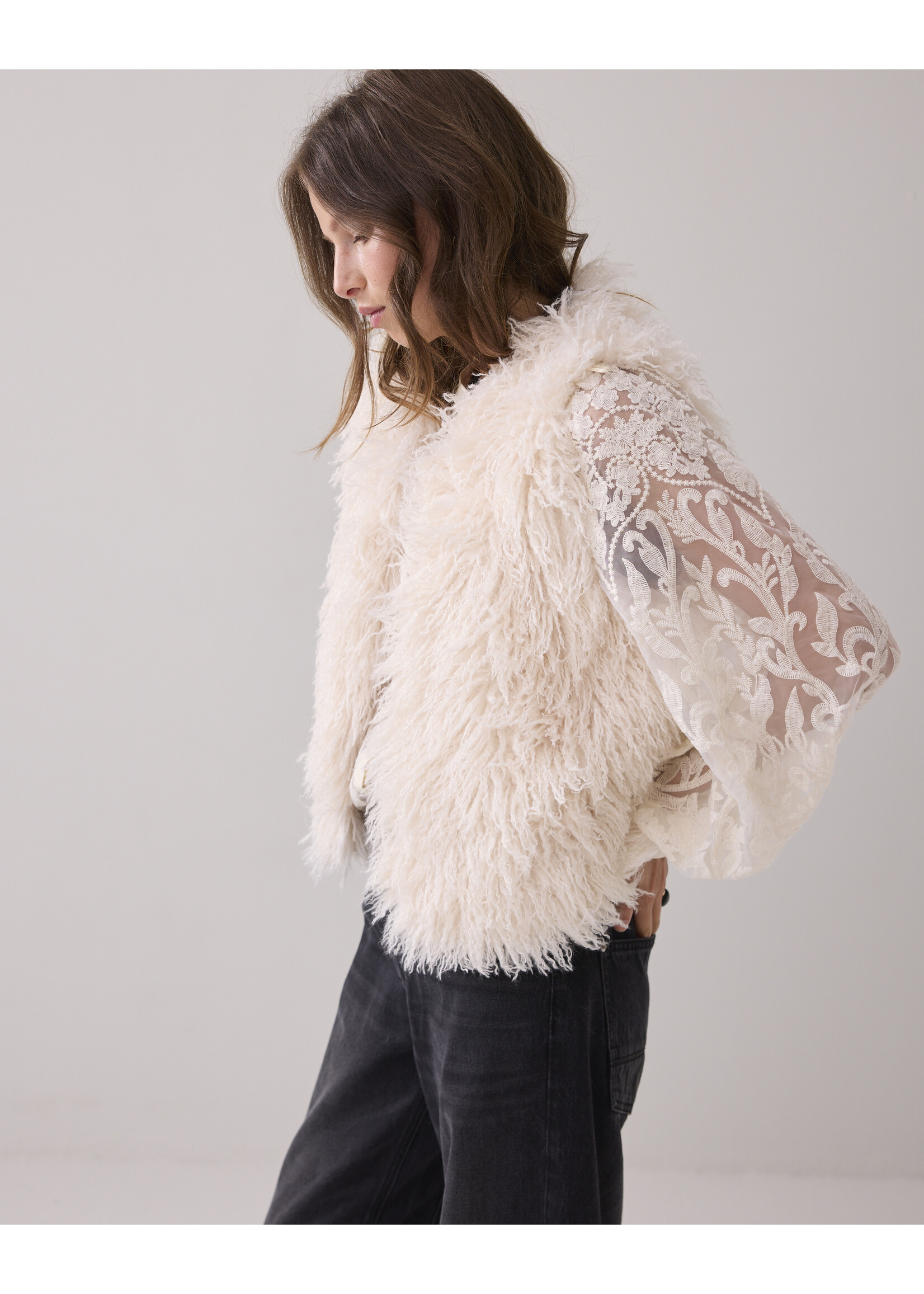 Summum Summum, Gilet Faux fur, Ivory, Size: