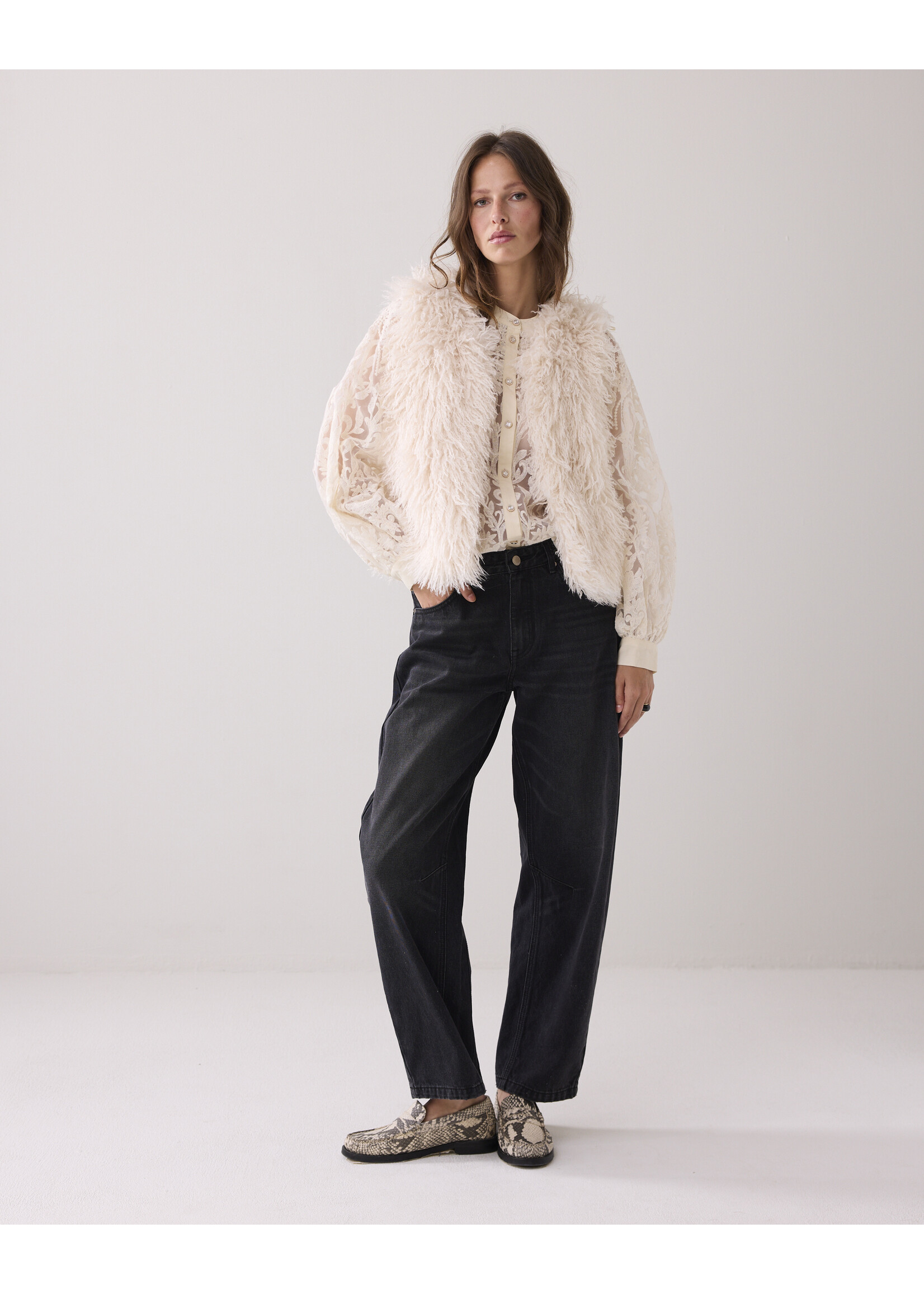 Summum Summum, Gilet Faux fur, Ivory, Size: