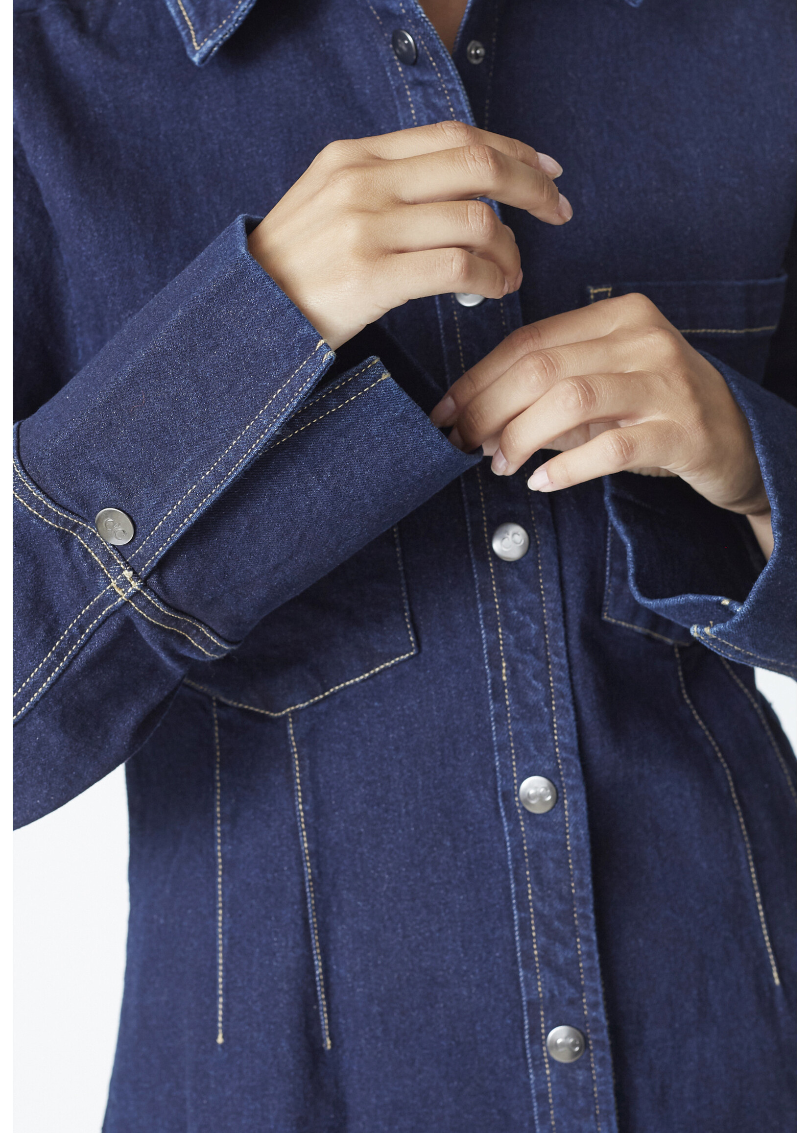 Co Couture Co'Couture, TheoCC Fitted Denim Shirt, Dark Denim, Size: