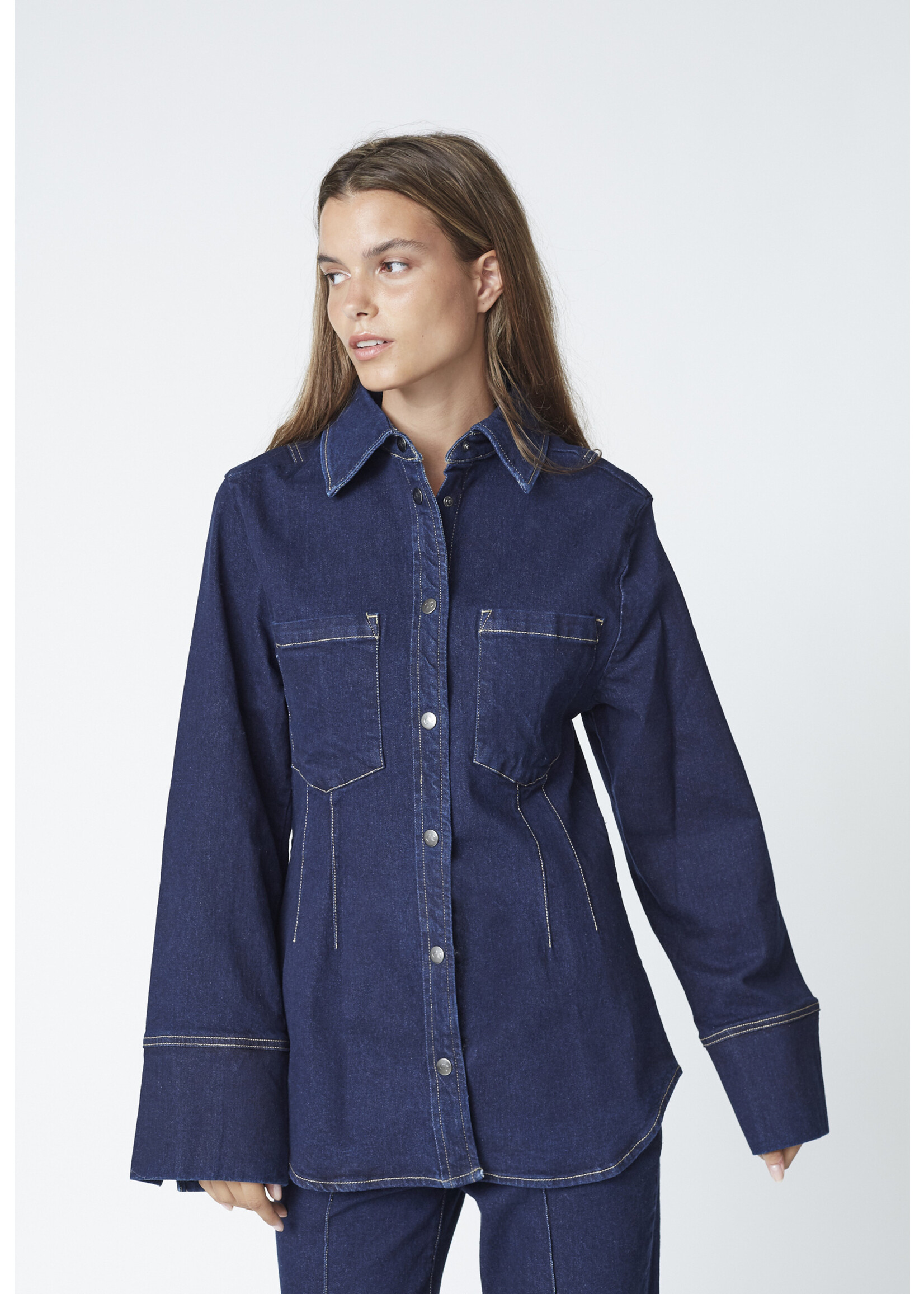 Co Couture Co'Couture, TheoCC Fitted Denim Shirt, Dark Denim, Size: