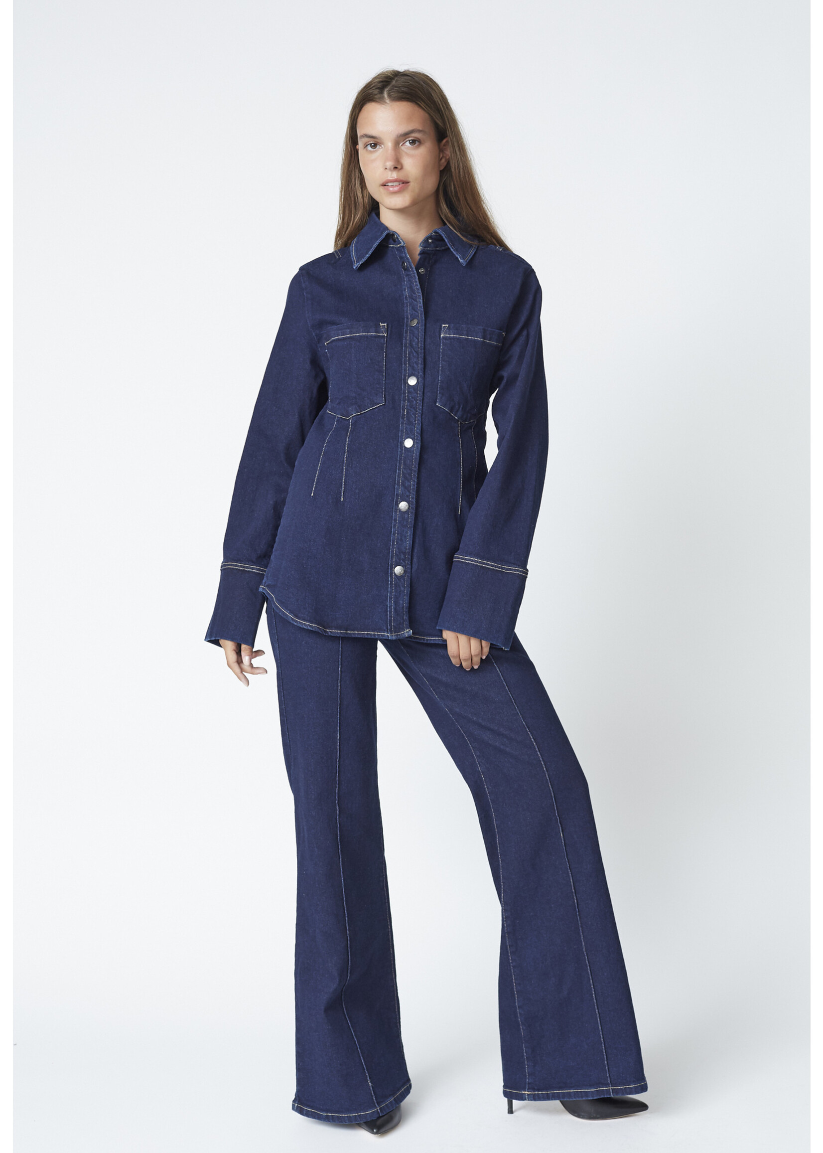 Co Couture Co'Couture, TheoCC Fitted Denim Shirt, Dark Denim, Size: