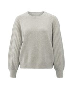 Yaya Yaya, Trui met ribgebreide mouwen en ronde hals, Brownish, Size:
