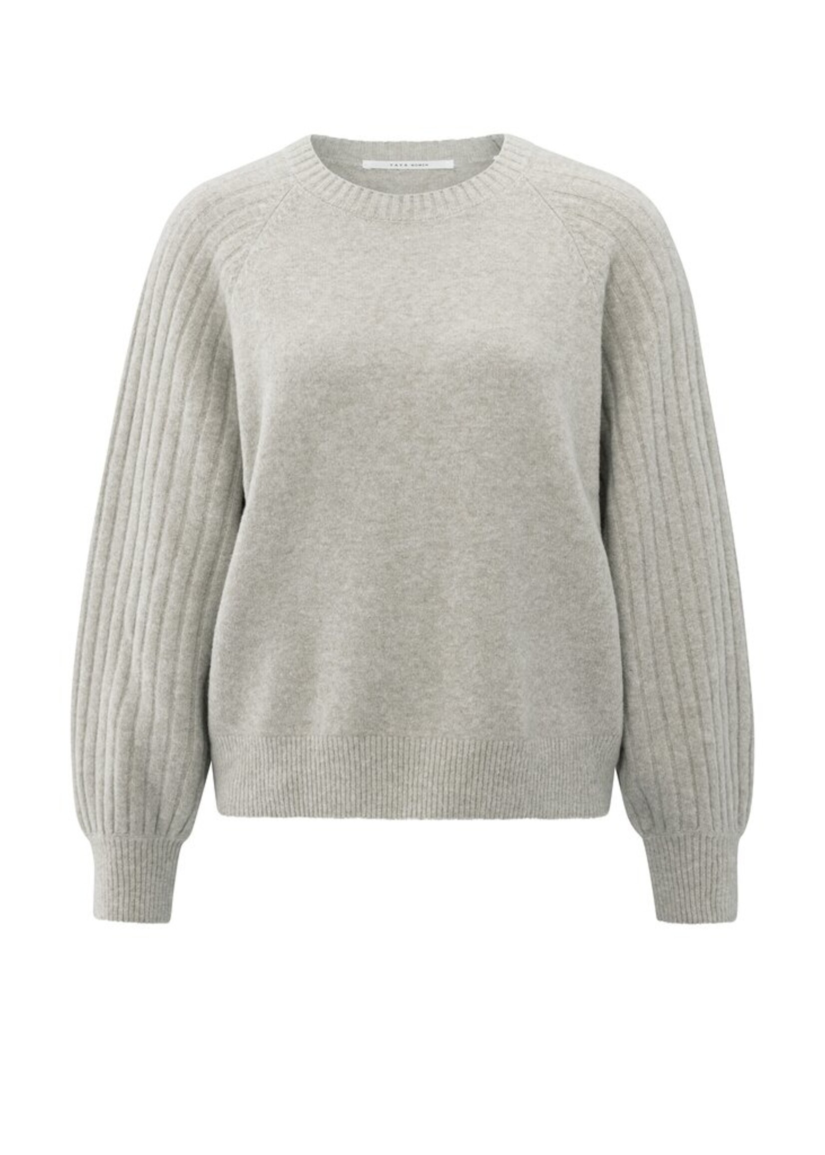 Yaya Yaya, Trui met ribgebreide mouwen en ronde hals, Brownish, Size: