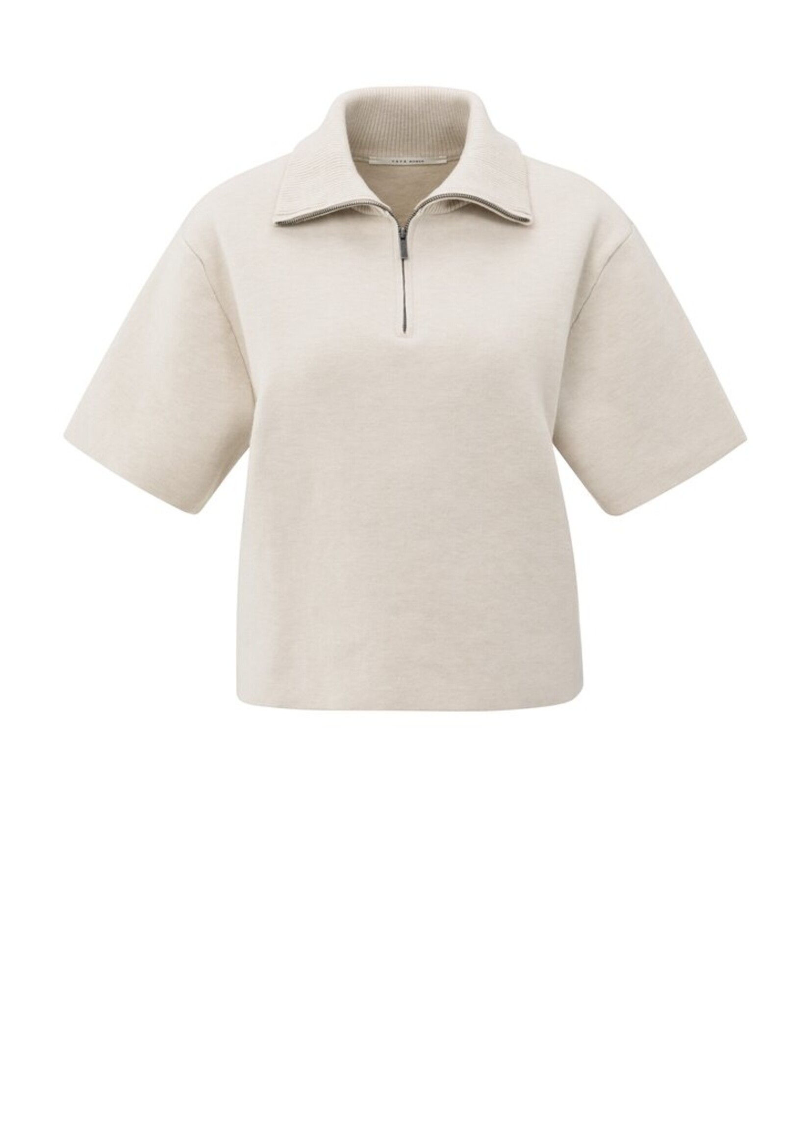 Yaya Yaya, Sweater met korte mouwen en halve rits, Chalk white, Size: