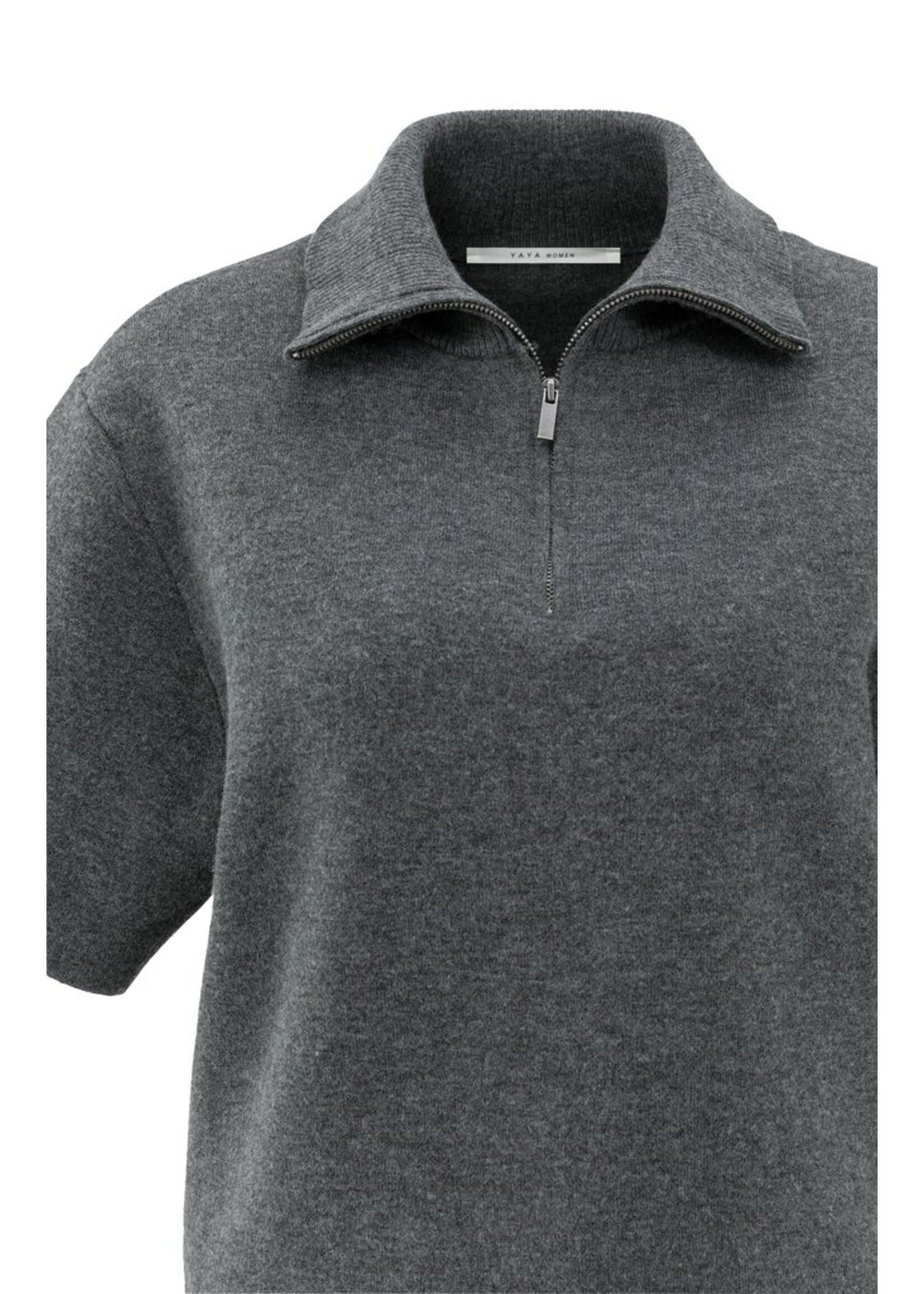 Yaya Yaya, Sweater met korte mouwen en halve rits, Antraciet, Size: