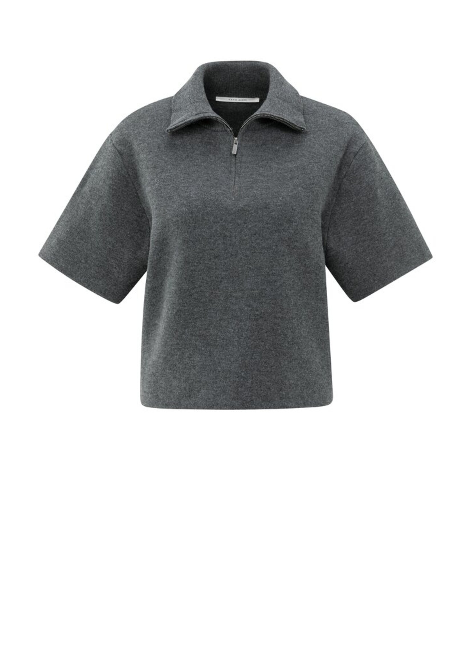 Yaya Yaya, Sweater met korte mouwen en halve rits, Antraciet, Size: