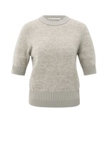Yaya Yaya, Gebreide trui met korte mouwen en dubbele ribdetails, Brownish, Size: