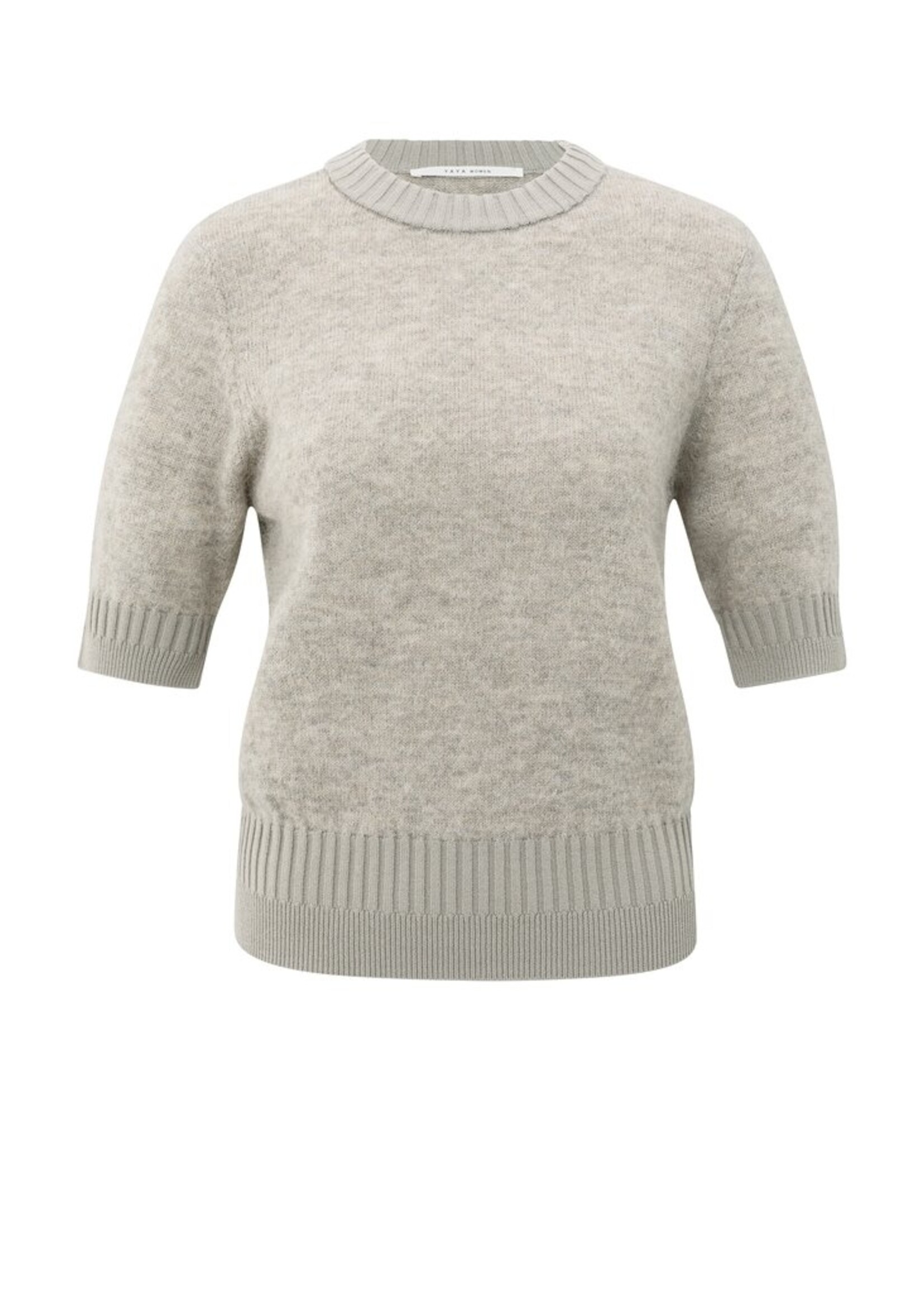 Yaya Yaya, Gebreide trui met korte mouwen en dubbele ribdetails, Brownish, Size: