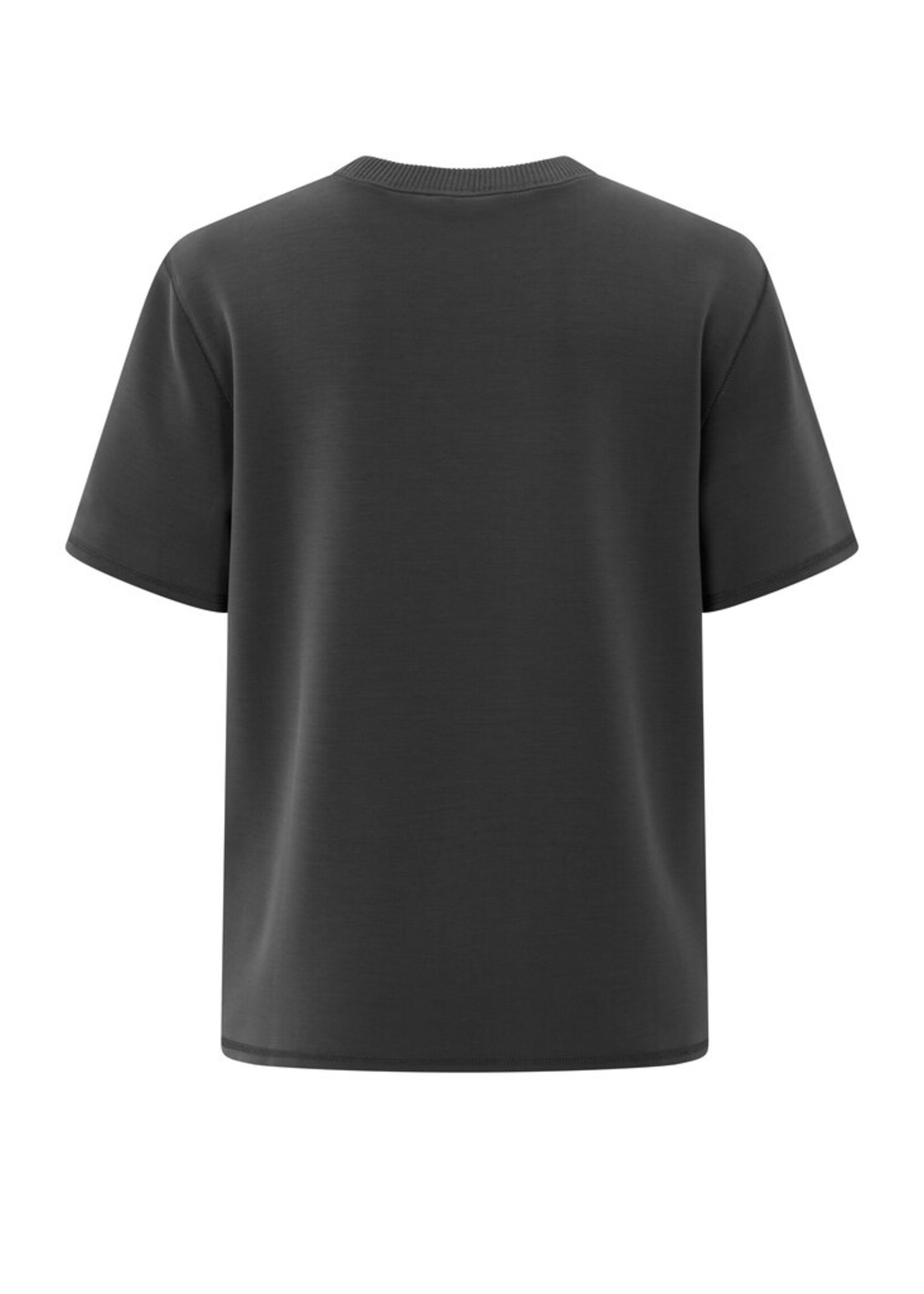 Yaya Yaya, T-shirt met korte mouwen en gebreide ribkraag, Oyster Black, Size: