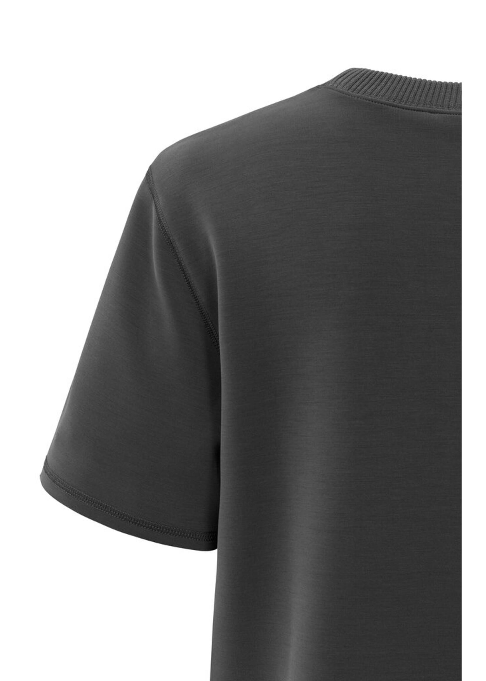 Yaya Yaya, T-shirt met korte mouwen en gebreide ribkraag, Oyster Black, Size: