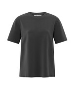 Yaya Yaya, T-shirt met korte mouwen en gebreide ribkraag, Oyster Black, Size: