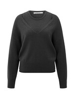 Yaya Yaya, Gebreide trui met diepe V-hals en bijpassende top, Oyster black, Size: