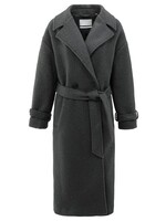 Yaya Yaya, Lange bouclé jas met ceintuur en oversized pasvorm, Antraciet, Size: