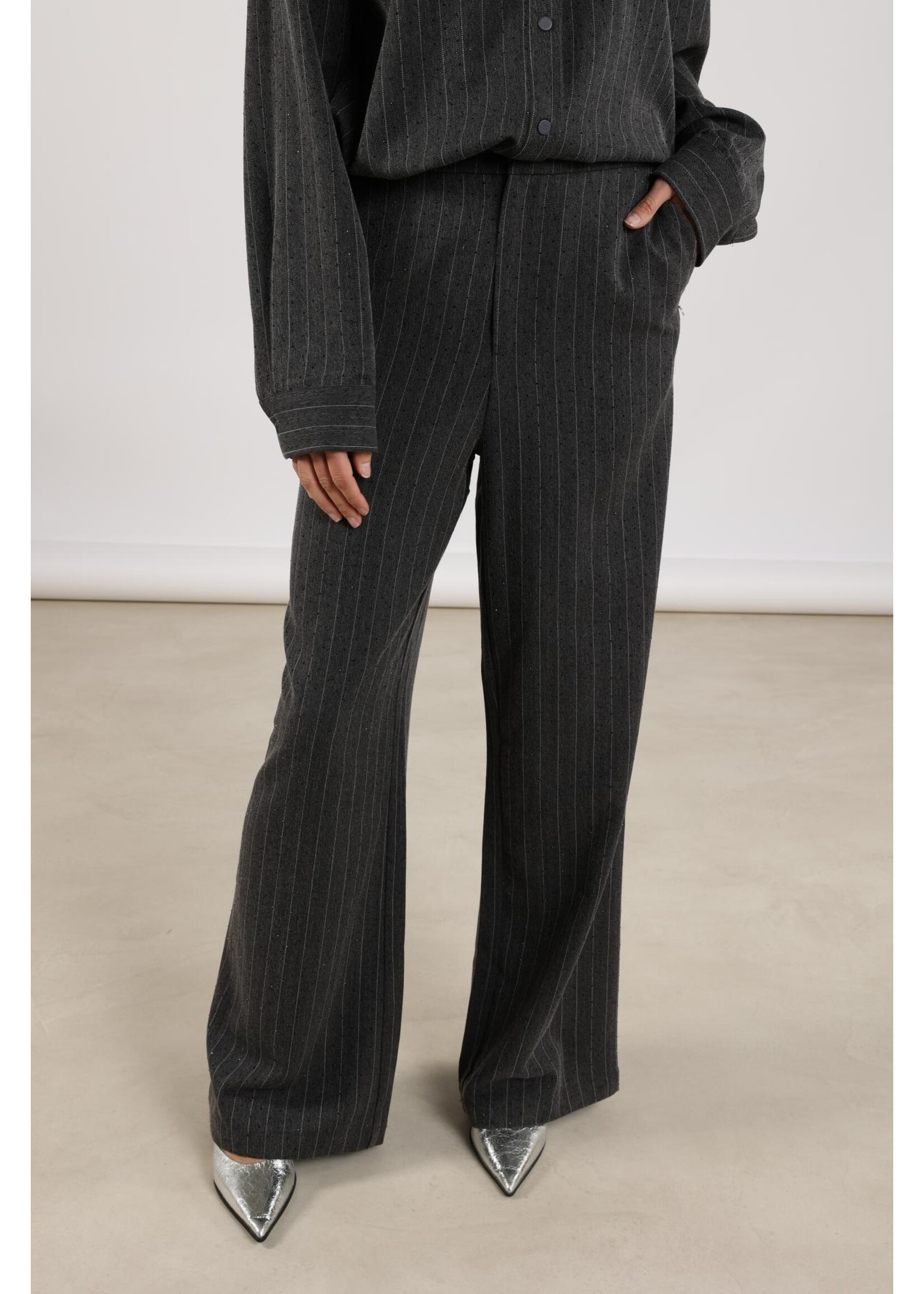 Nukus Nukus, Fenna Pants Stripe Strass, Antraciet, Size: