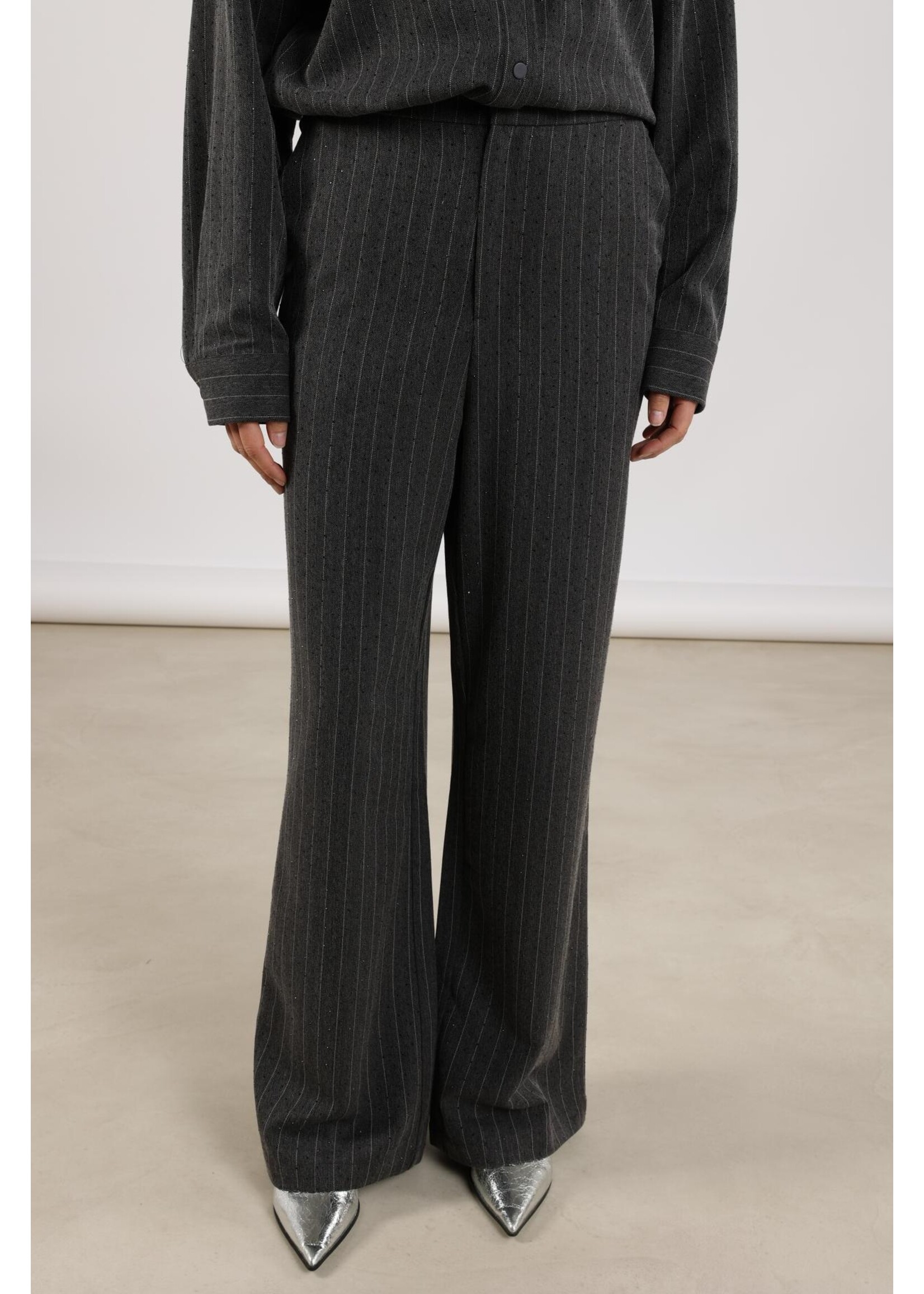 Nukus Nukus, Fenna Pants Stripe Strass, Antraciet, Size: