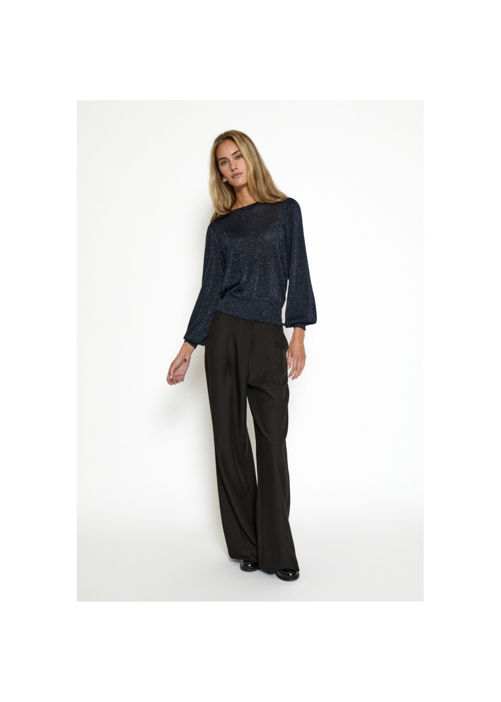 Minus Minus, MSLiva  Metallic Long Sleeve Pullover, Black iris, Size: