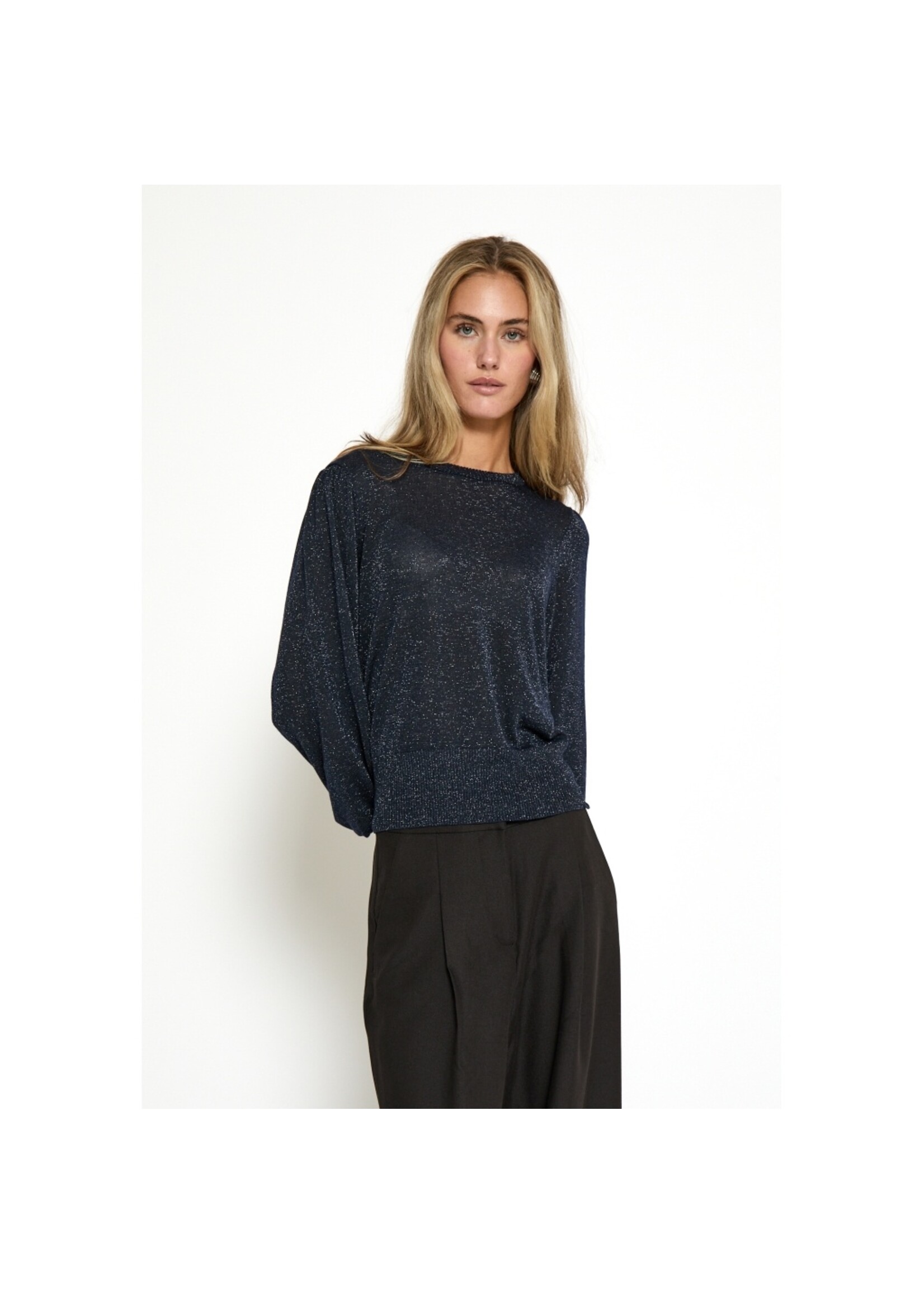Minus Minus, MSLiva  Metallic Long Sleeve Pullover, Black iris, Size: