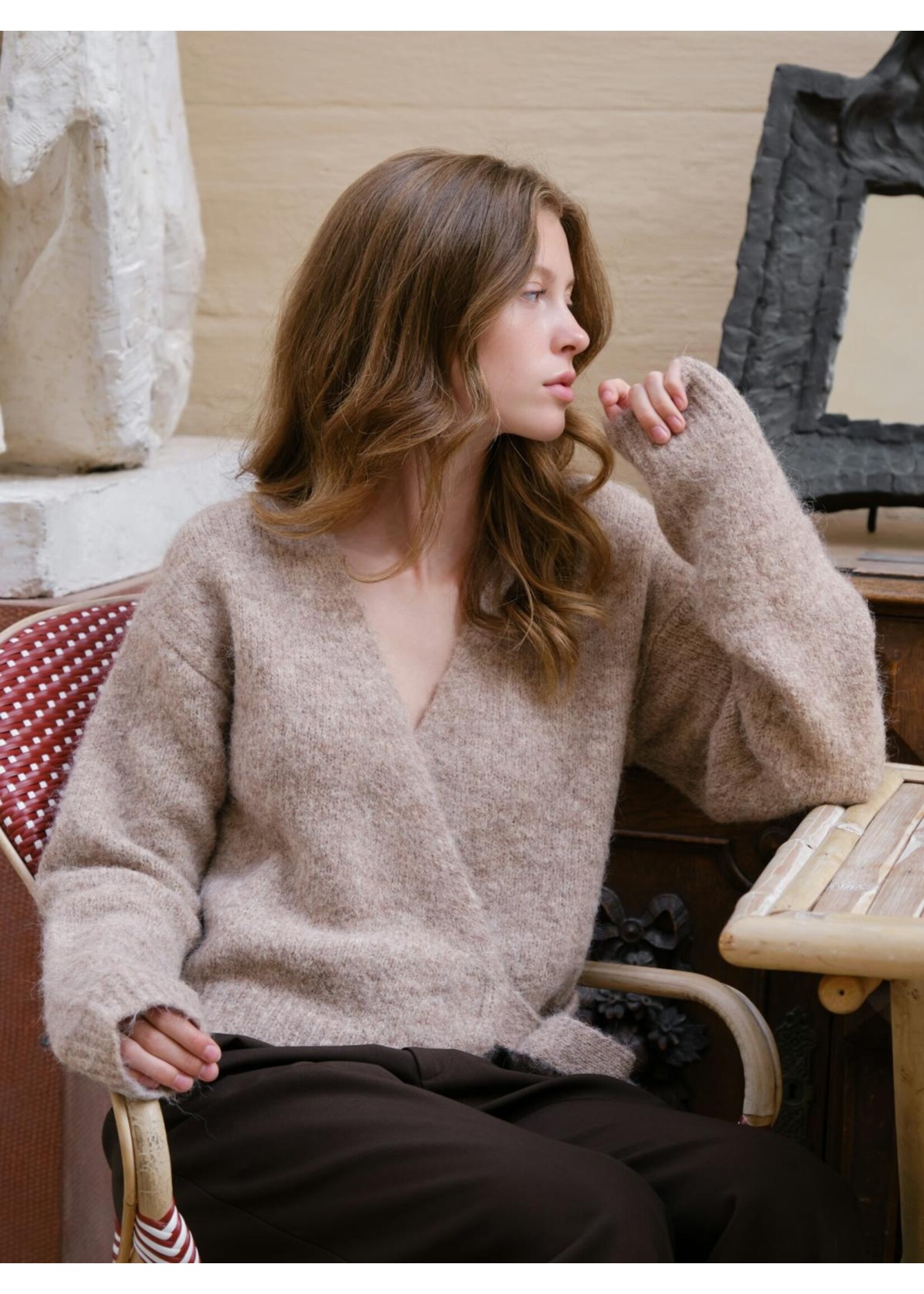 Neo Noir Neo Noir, Ronia Fluffy Wrap Knit Cardigan, Beige melange, Size:
