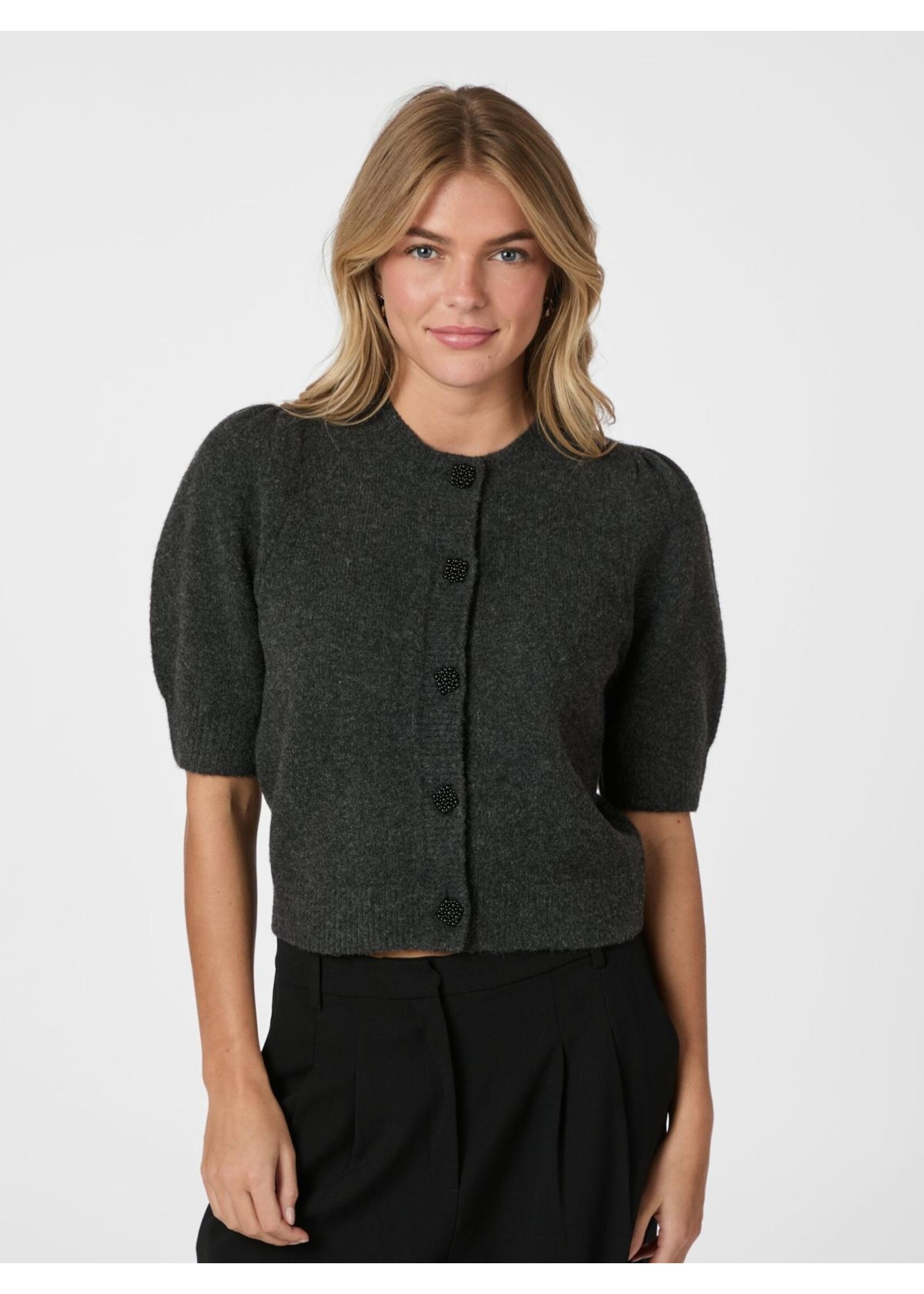 Neo Noir Neo Noir, Trudy Deco Knit Cardigan, Antraciet Melange, Size: