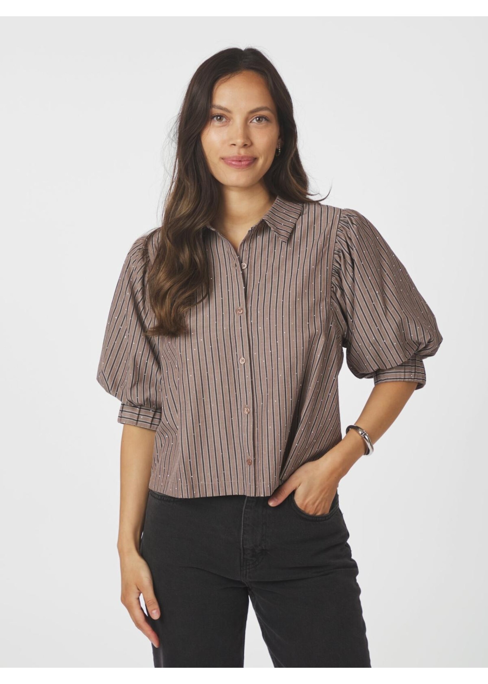 Neo Noir Neo Noir, Etta Soft Stripe Stone Shirt , Brown, Size: