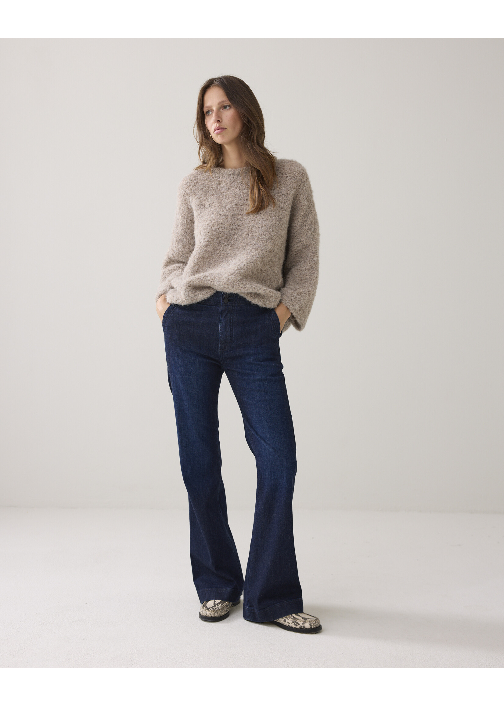 Summum Summum, Bootcut cropped light weight cotton, Night blue denim, Size: