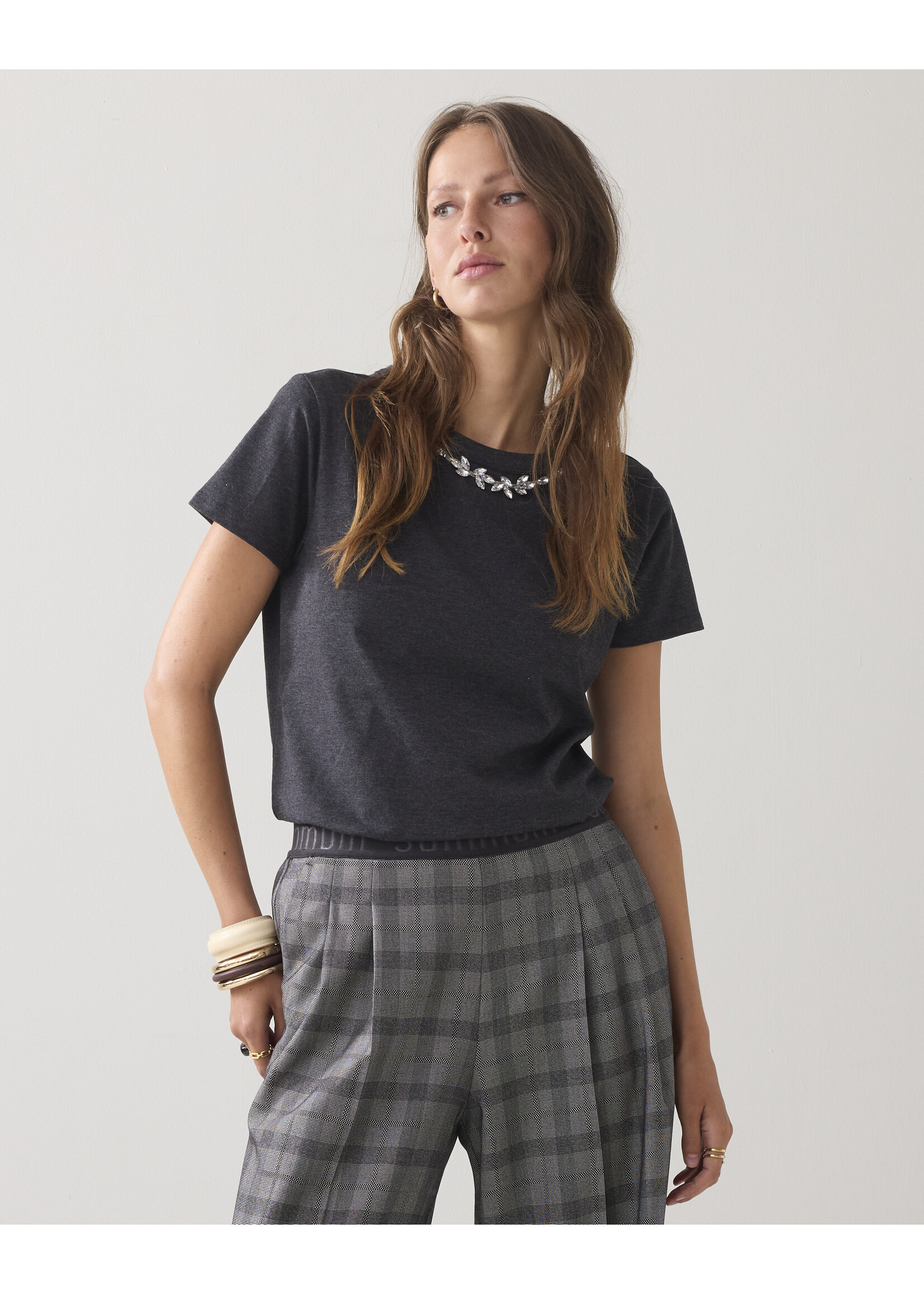 Summum Summum, T-shirt met necklace detail, Antraciet, Size: