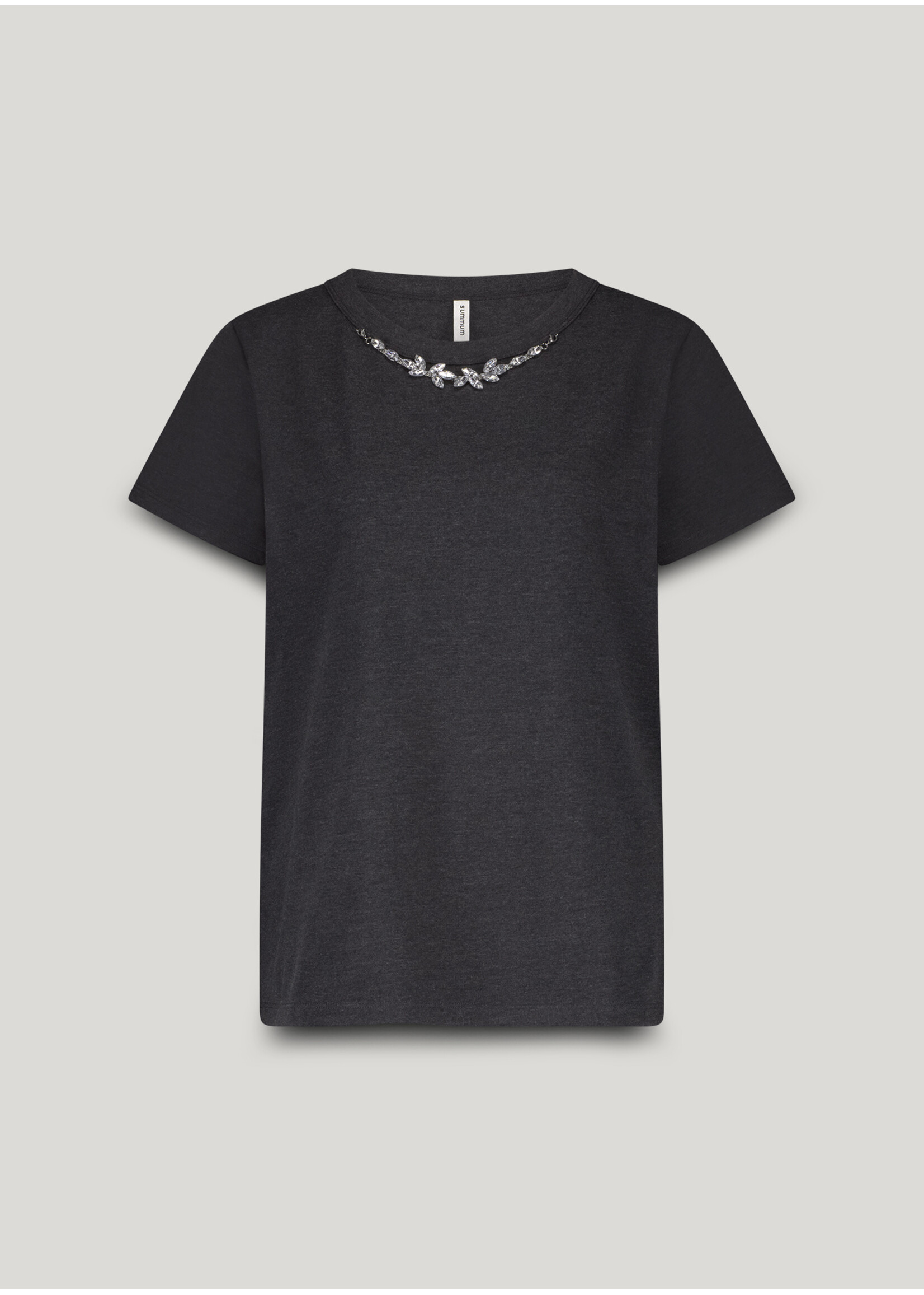 Summum Summum, T-shirt met necklace detail, Antraciet, Size: