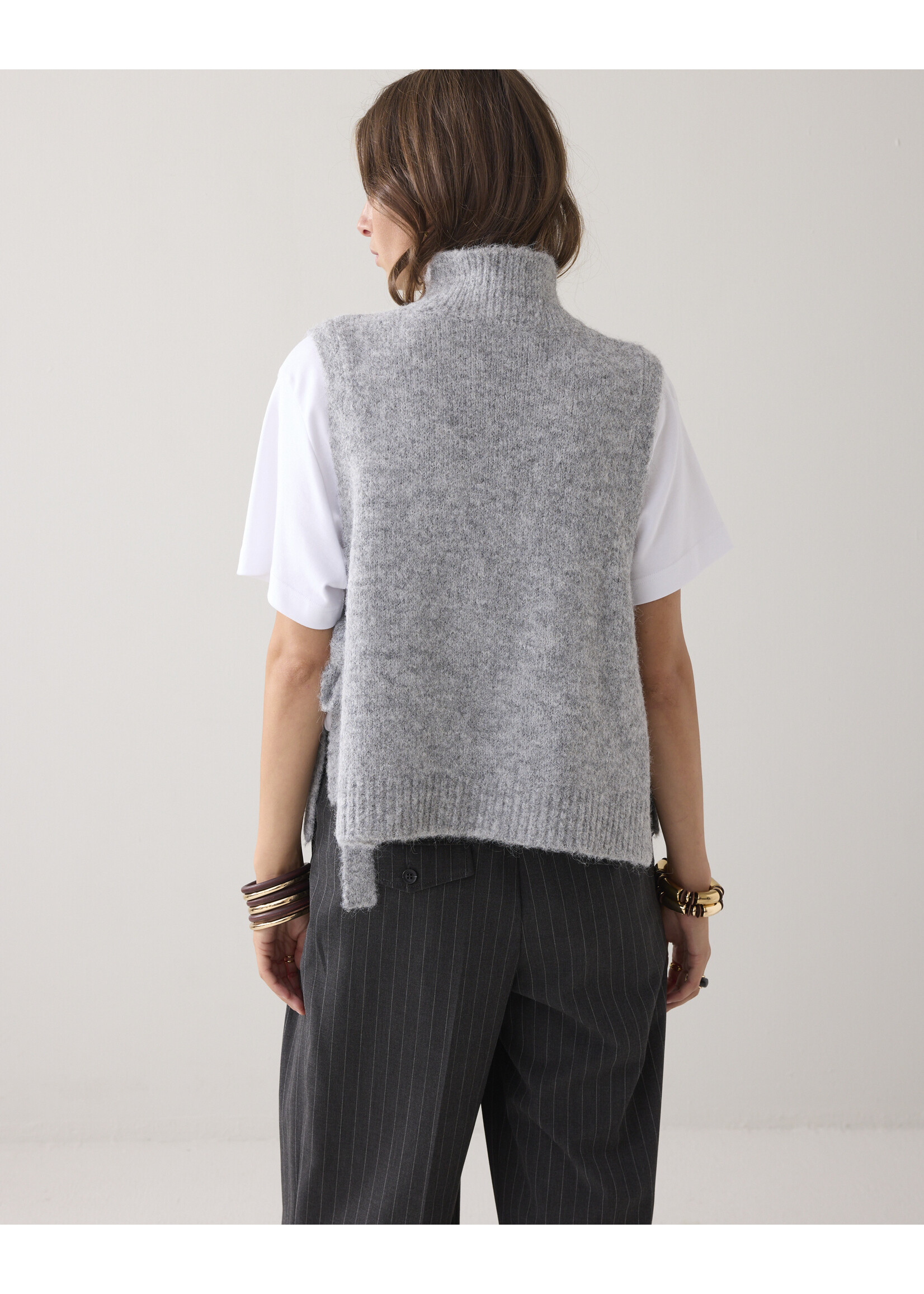 Summum Summum, Embellished spencer cozy melange knit, Mist, Size: