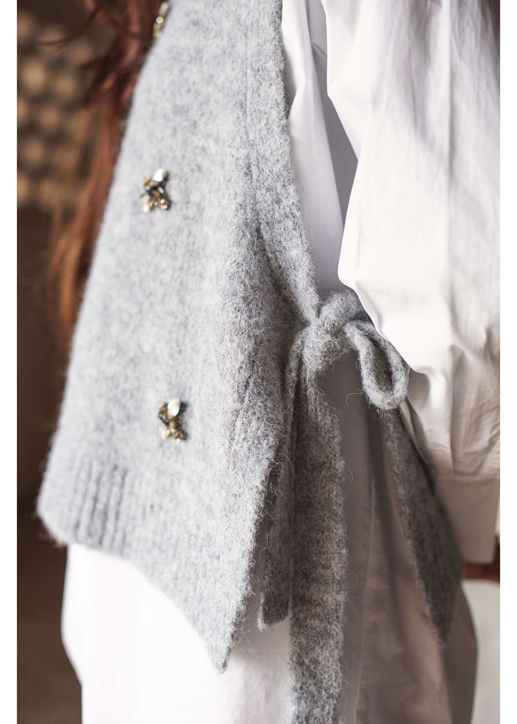 Summum Summum, Embellished spencer cozy melange knit, Mist, Size:
