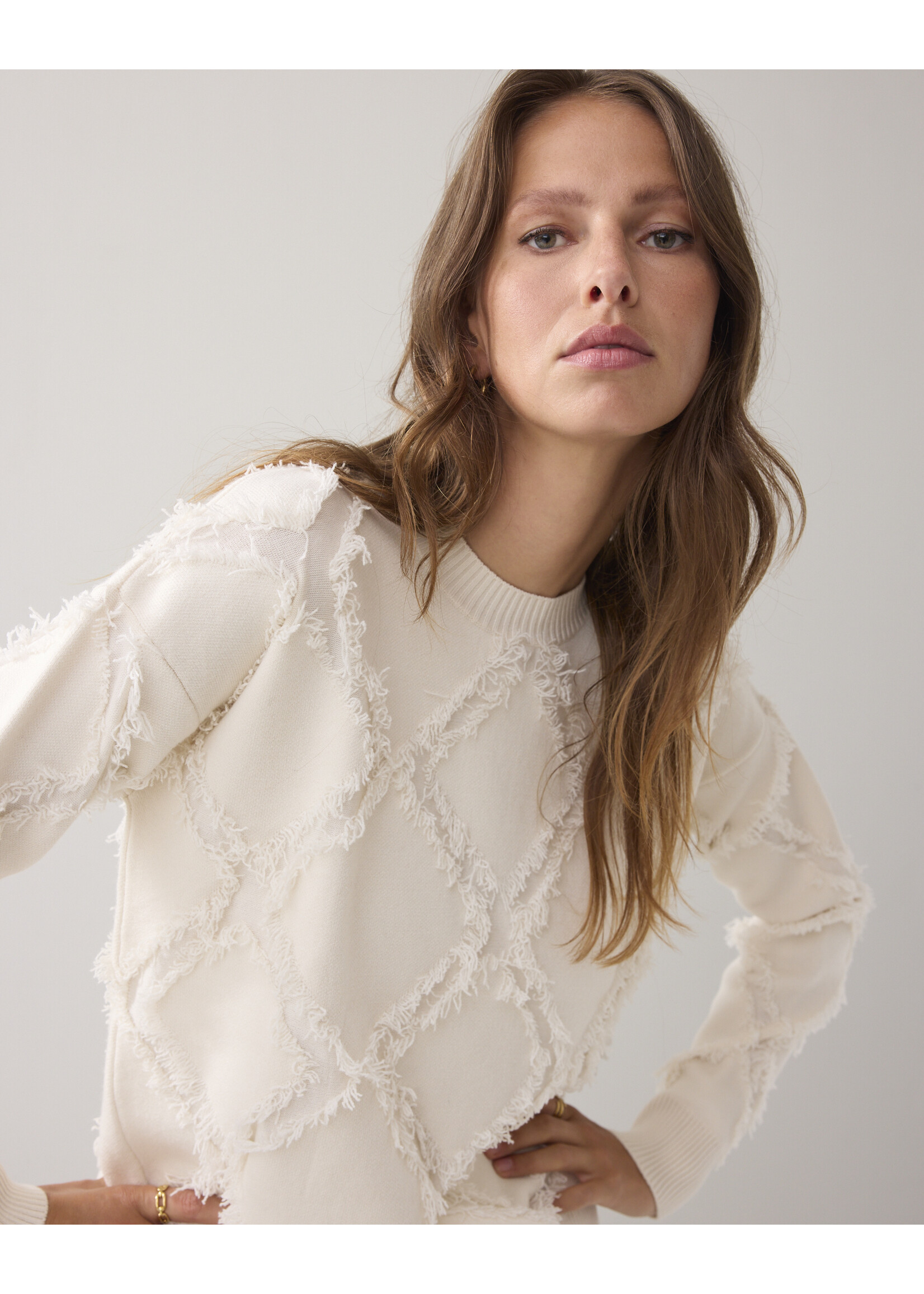 Summum, Sweater comfy viscose blend knit, Ivory, Size: