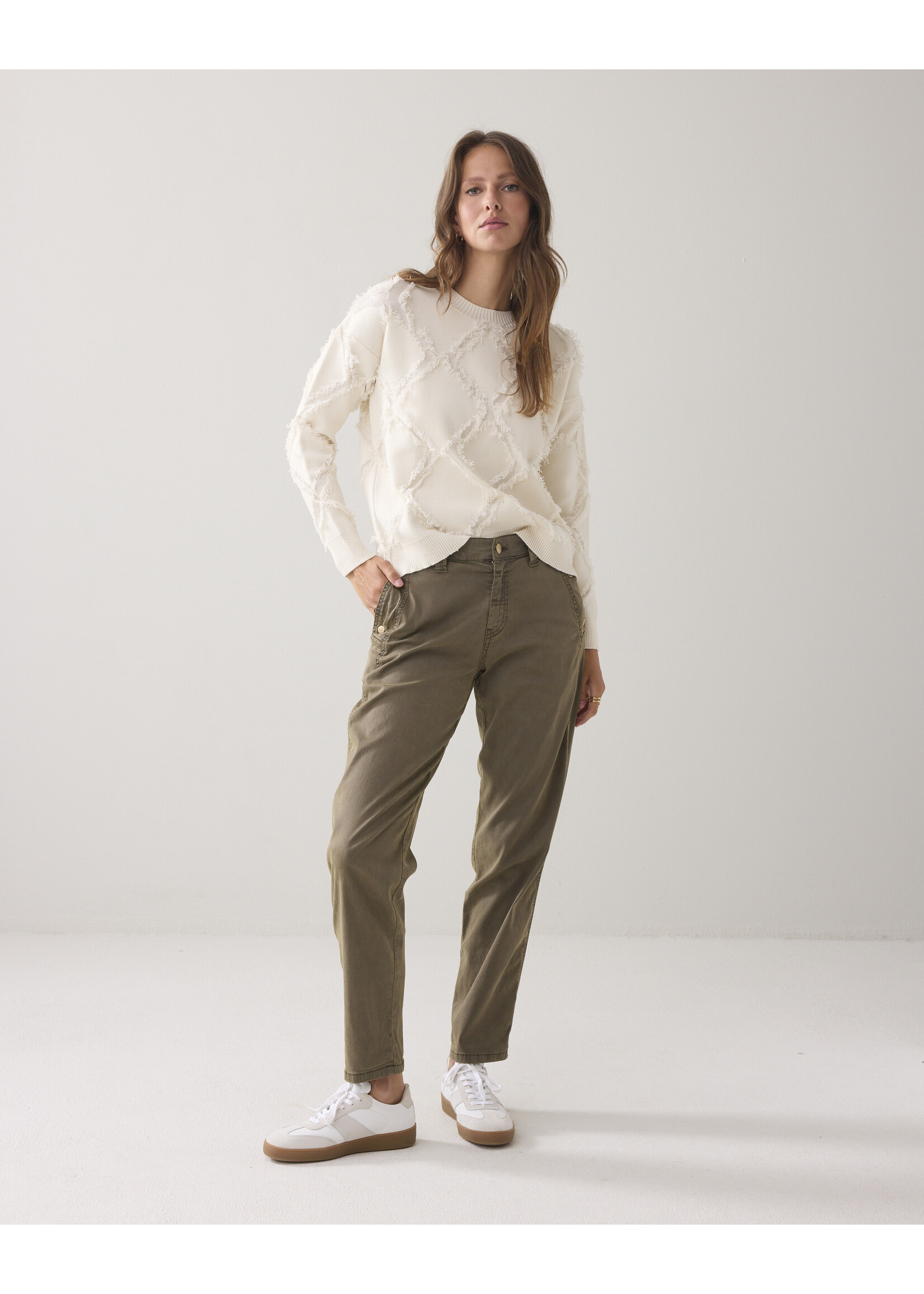 Summum, Sweater comfy viscose blend knit, Ivory, Size: