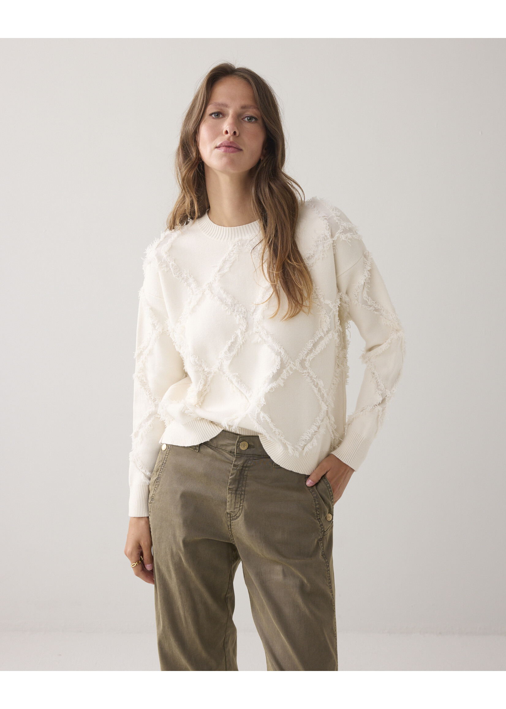 Summum, Sweater comfy viscose blend knit, Ivory, Size: