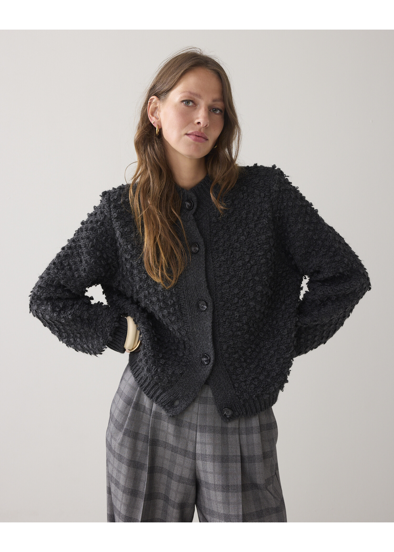 Summum Summum, Cardigan loop stitch knit, Antraciet, Size: